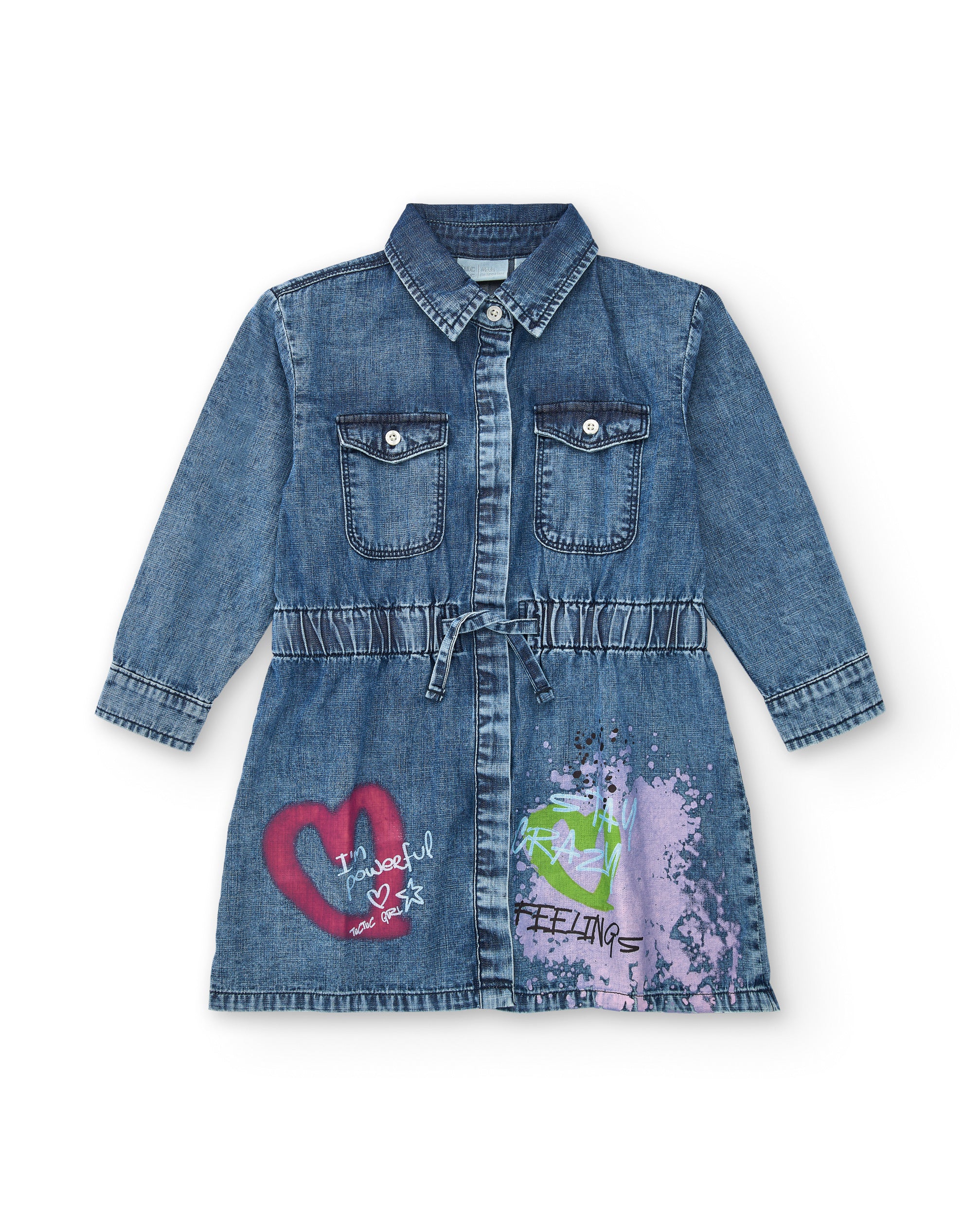 Vestido vaquero con estampado grafiti para niña colección Crazy