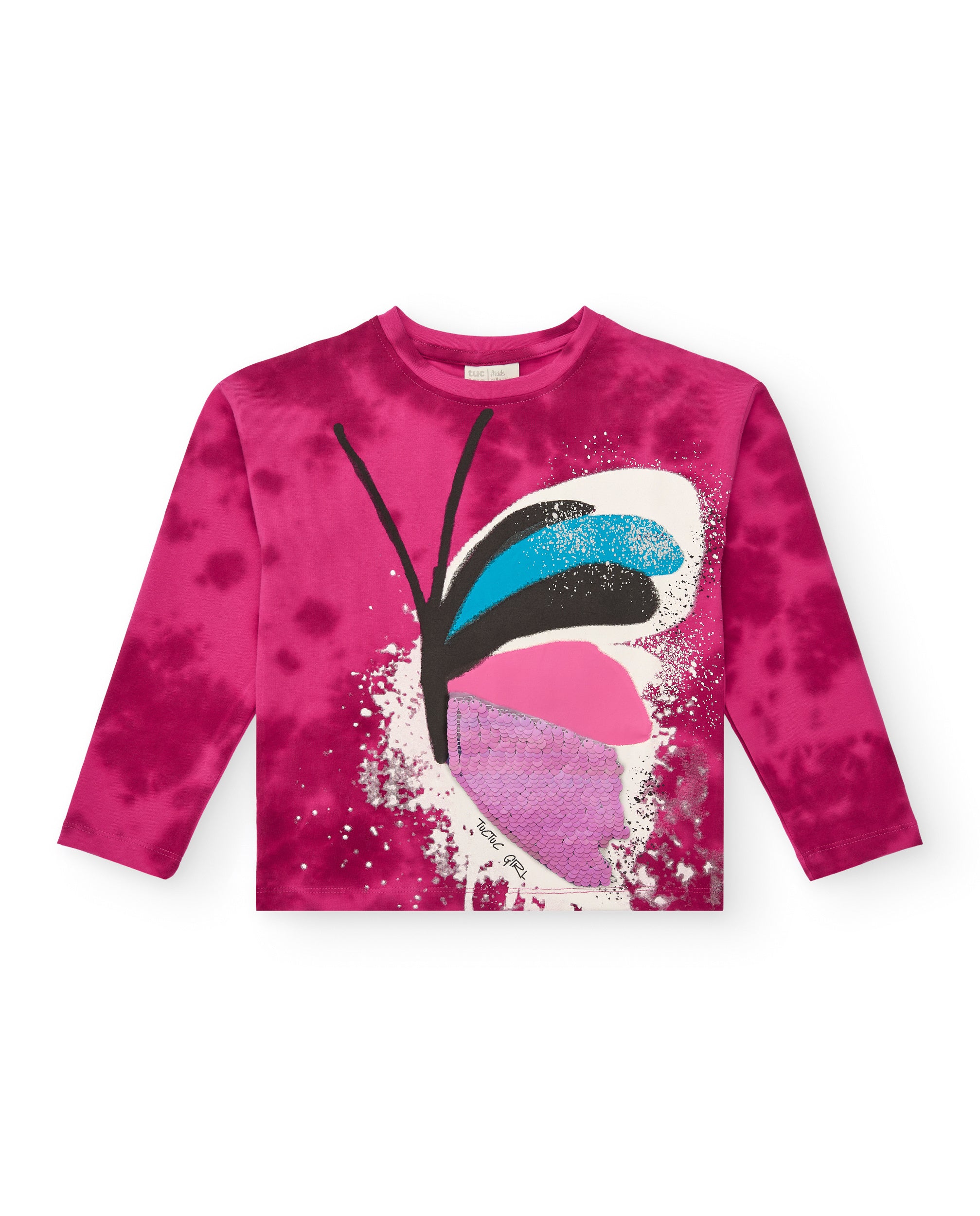 Sudadera fucsia con estampado de mariposa para niña colección