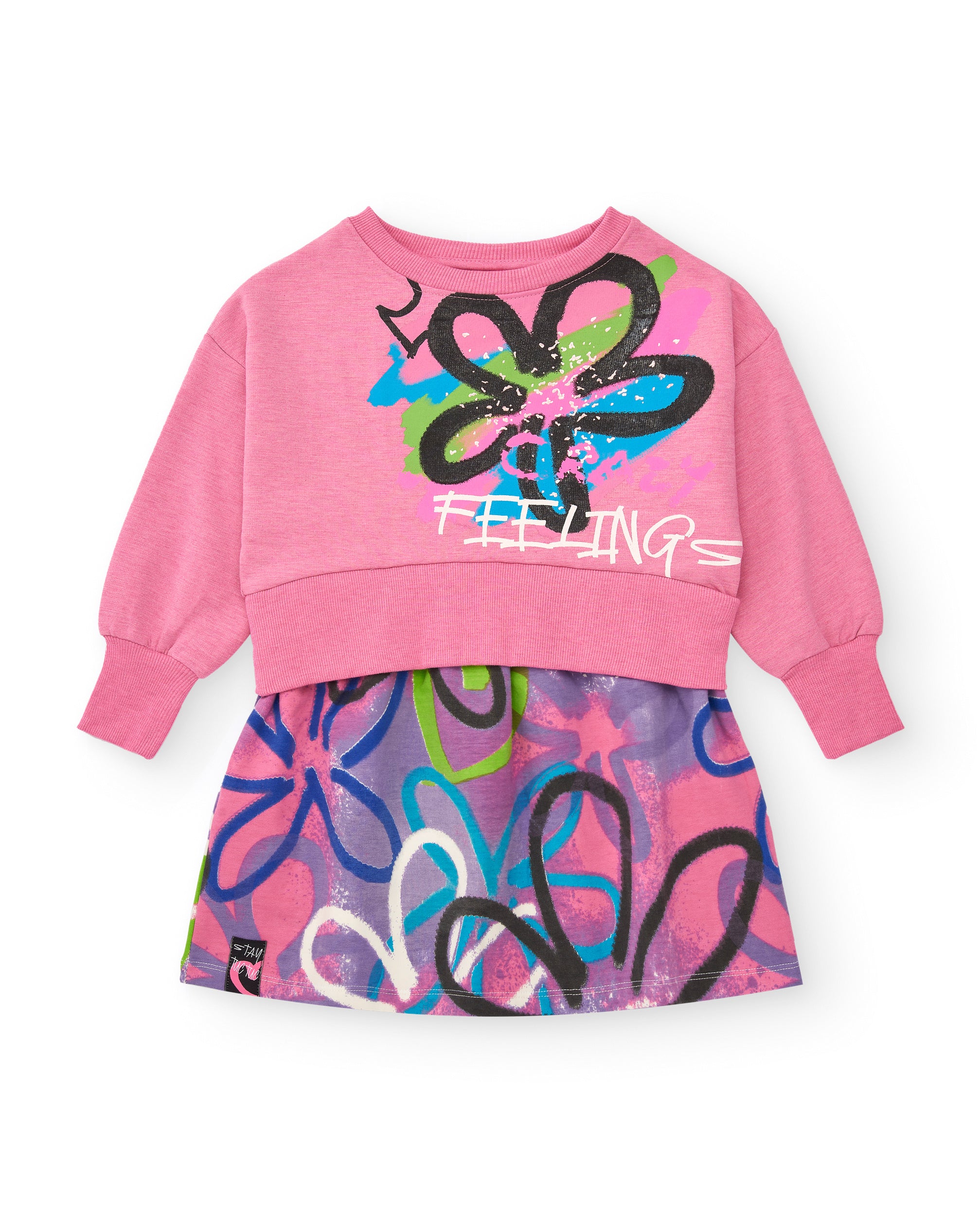 Vestido rosa con estampado grafiti para niña colección Crazy