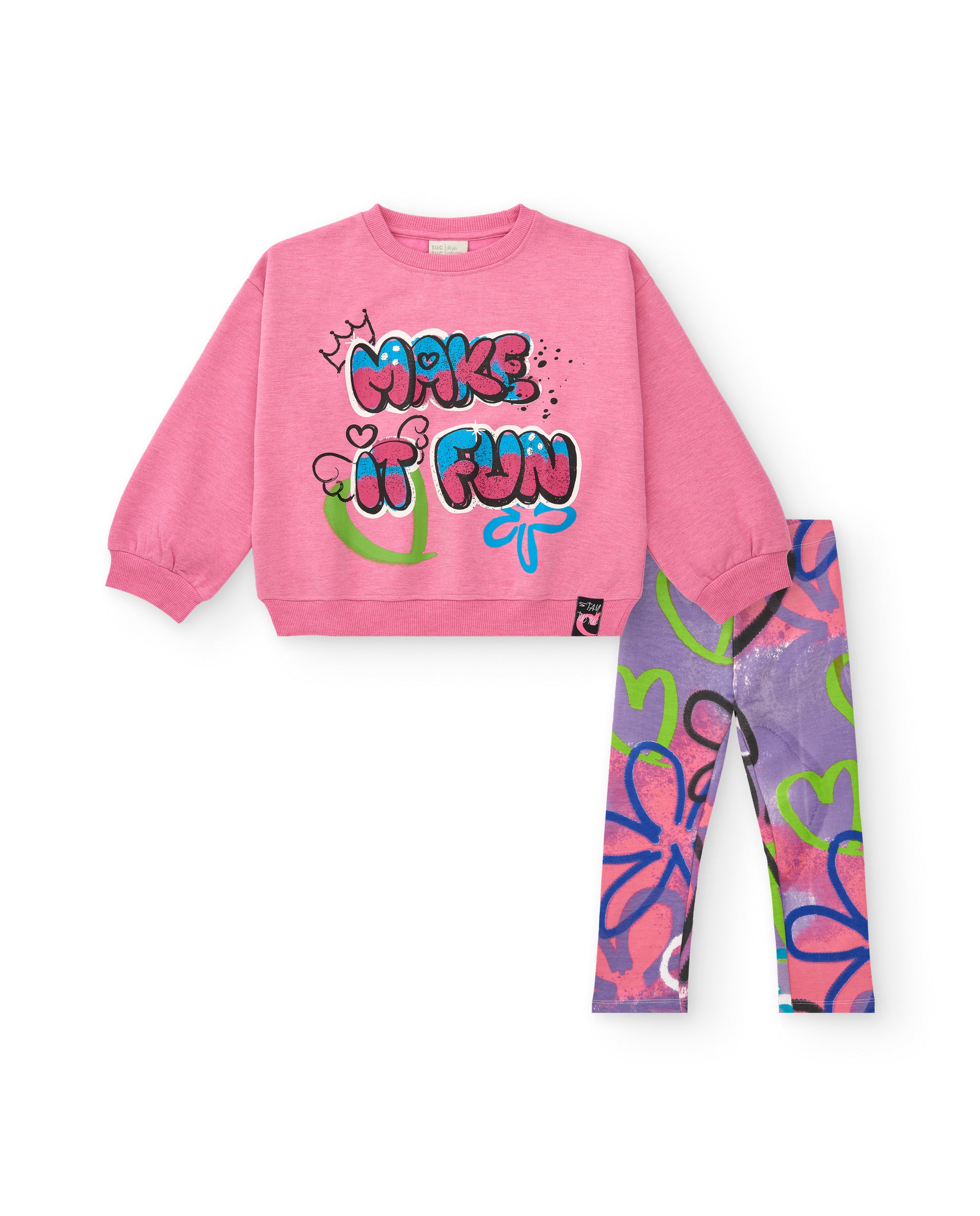 Conjunto sudadera rosa y leggings estampados para niña