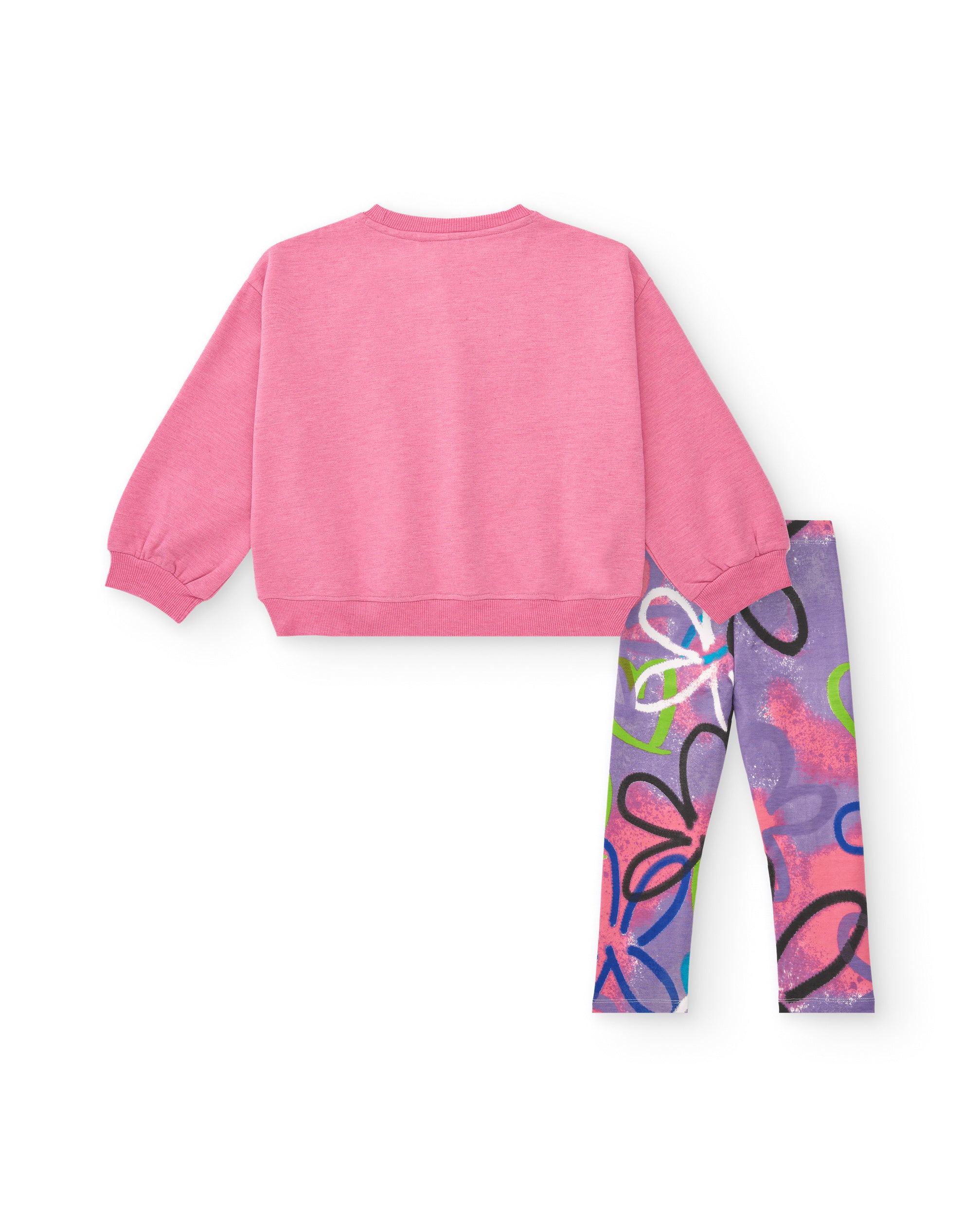 Conjunto sudadera rosa y leggings estampados para niña