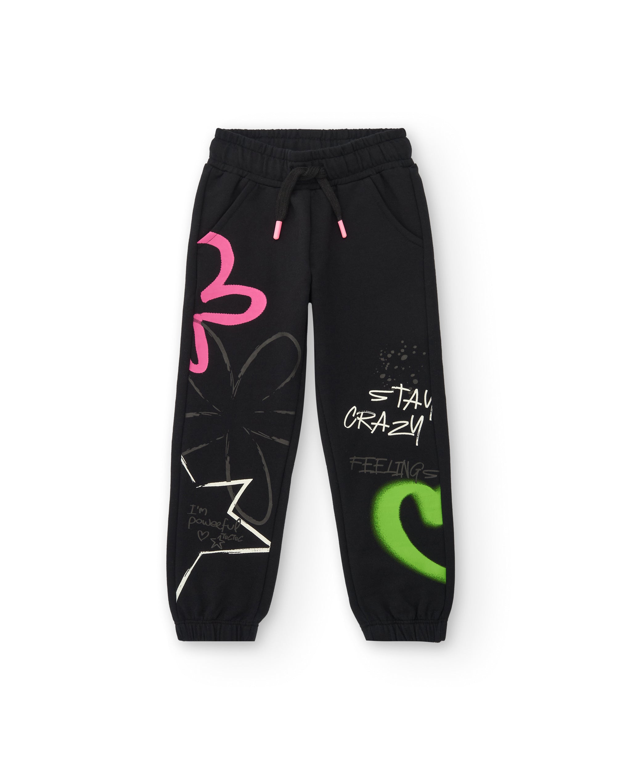 Pantalones jogger negros con estampado para niña colección