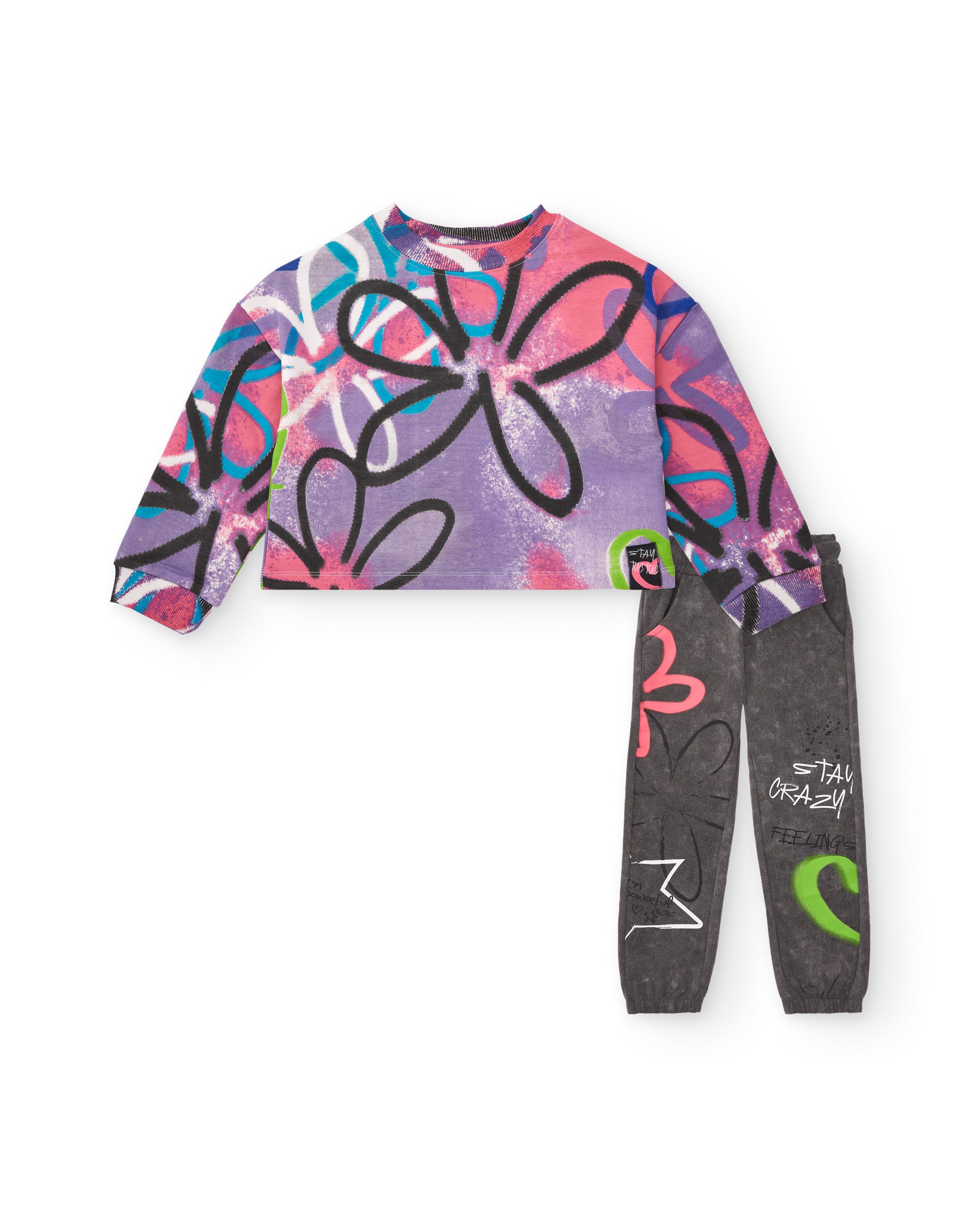 Conjunto de sudadera y pantalones jogger con estampado floral