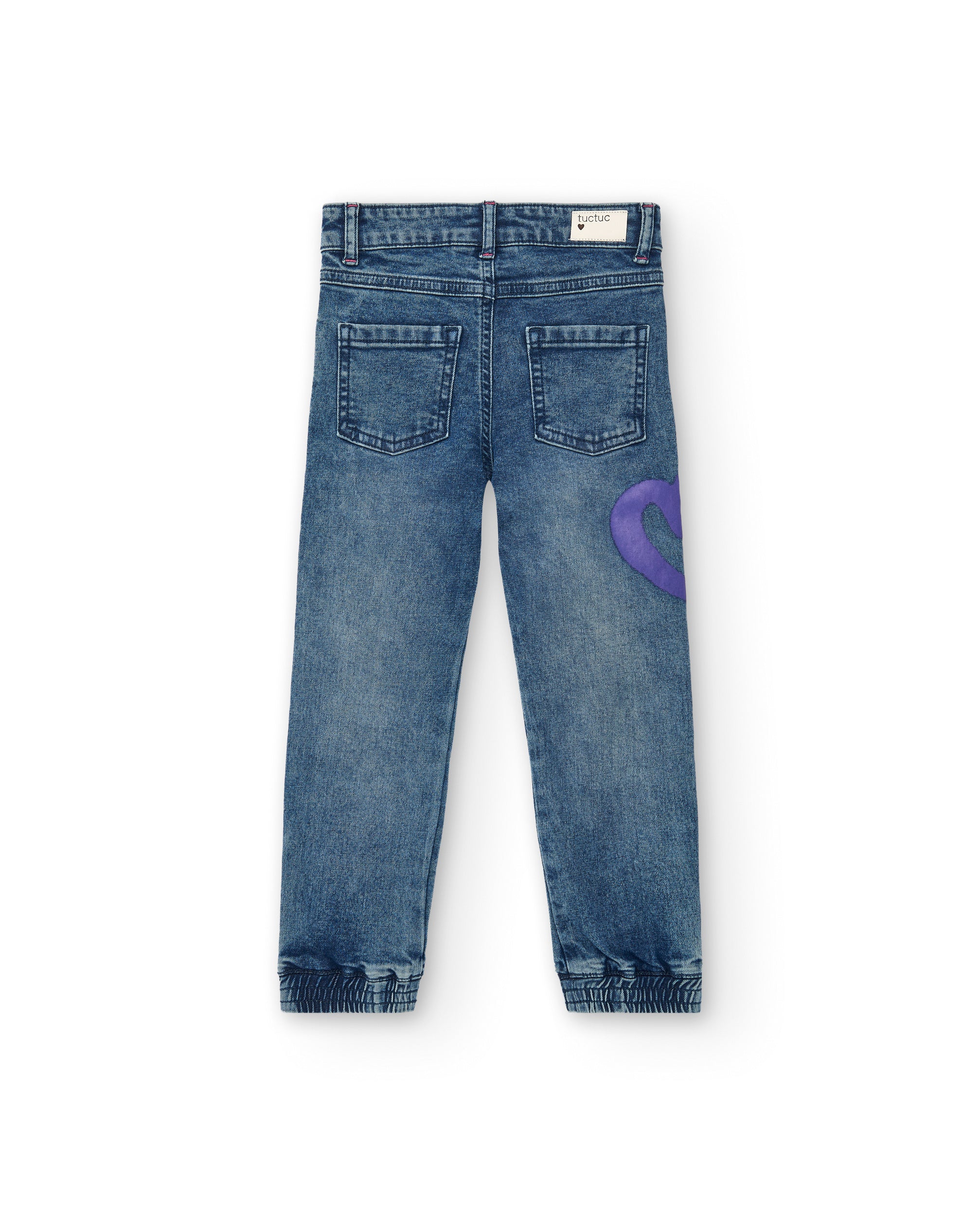Jeans azules con estampado de corazones y flores para niña