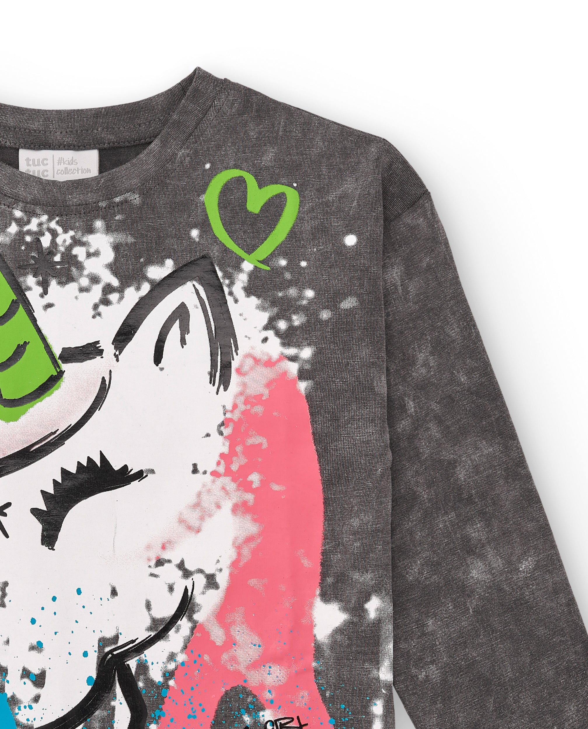 Camiseta gris con estampado de unicornio para niña colección