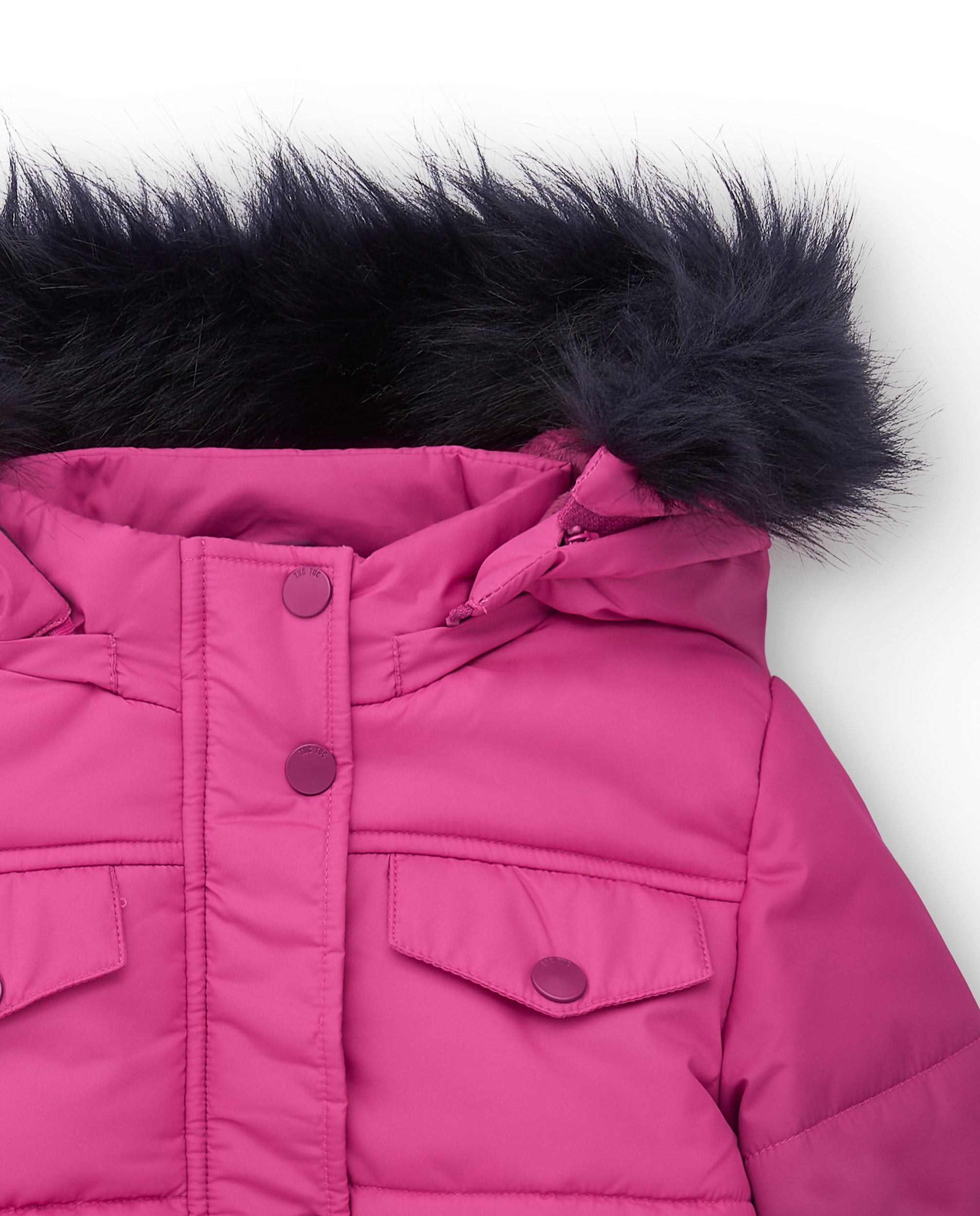 Abrigo acolchado degradado rosa con capucha de pelo para niña