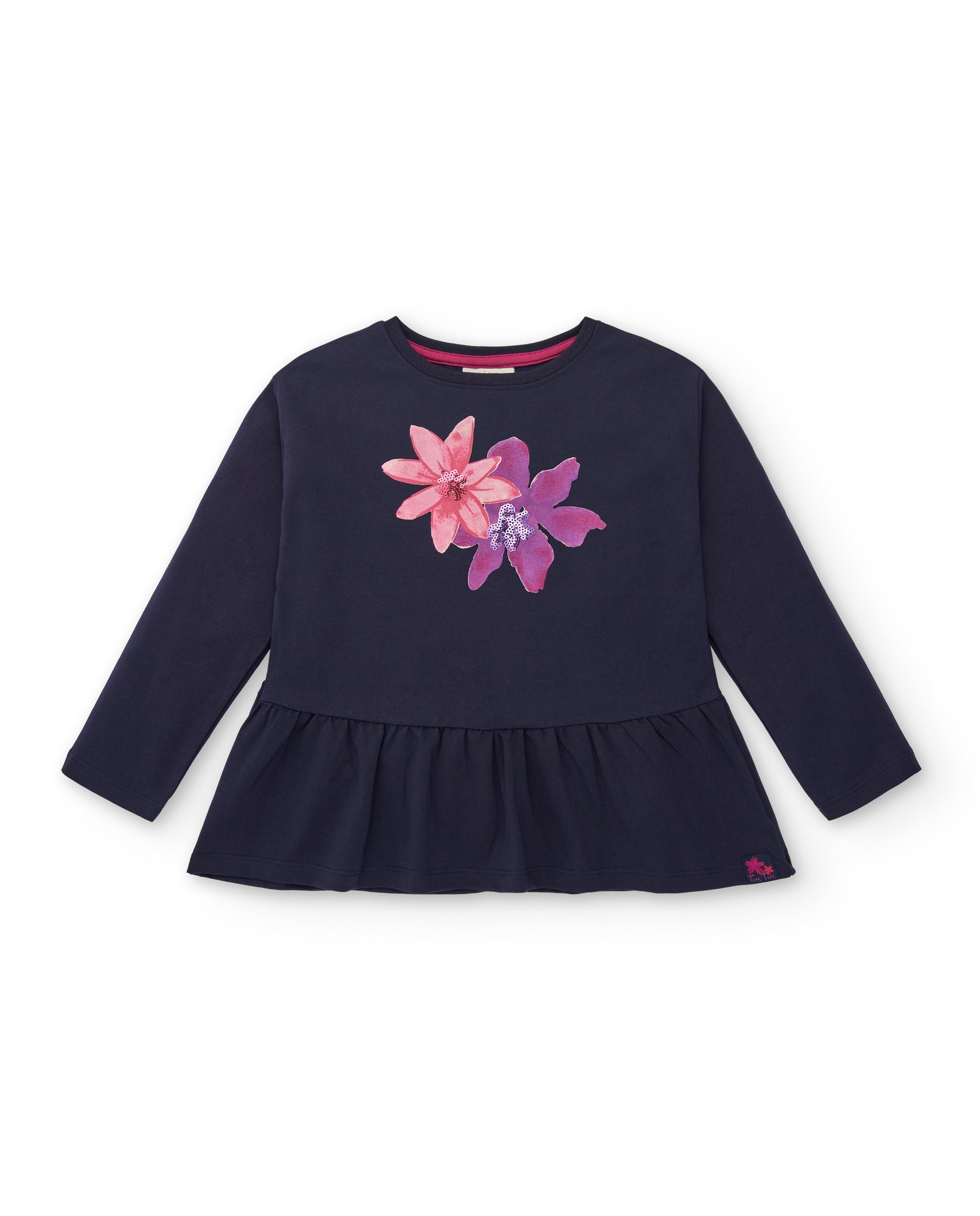 Camiseta azul marino con detalles florales para niña colección