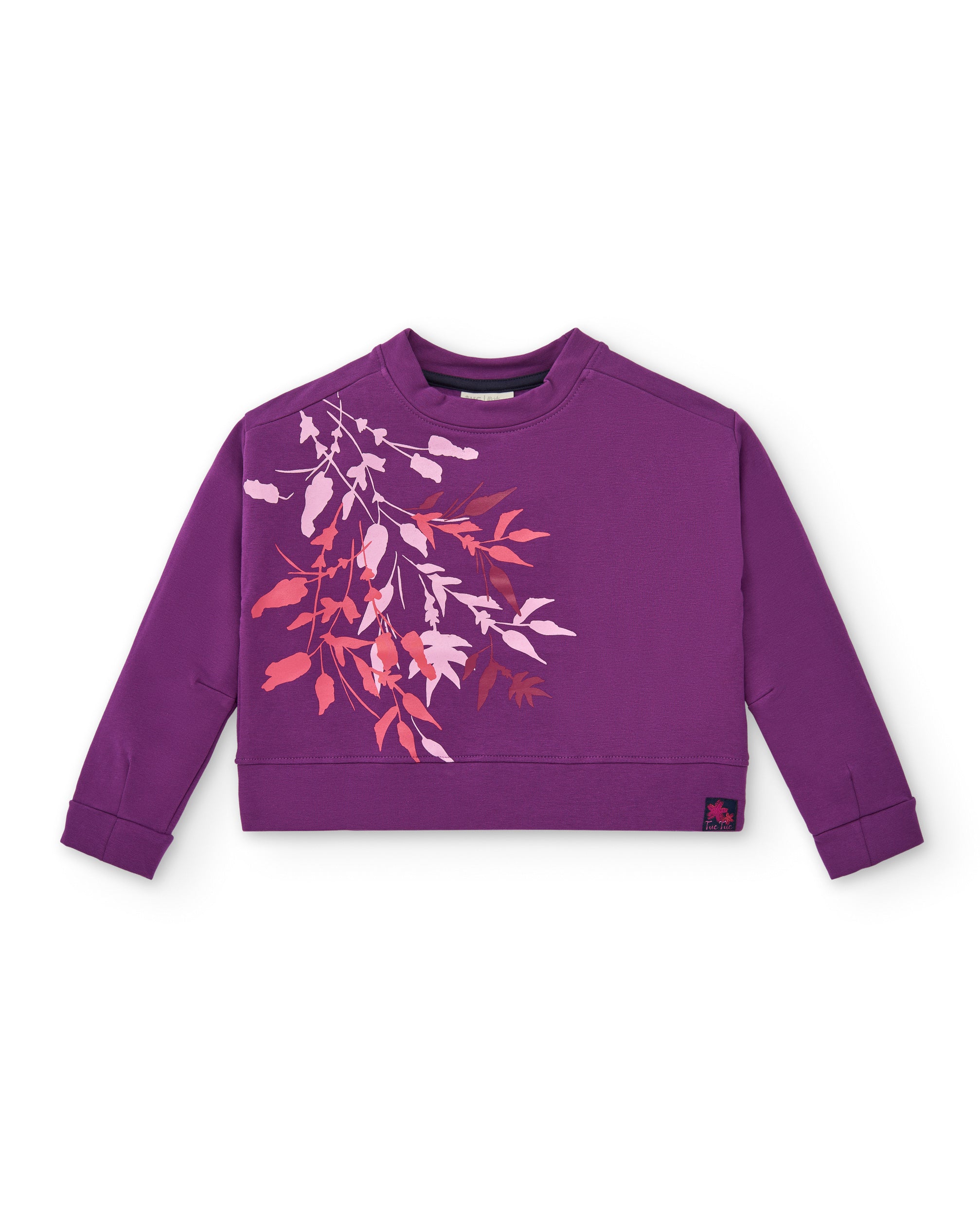 Sudadera morada con estampado de hojas para niña colección
