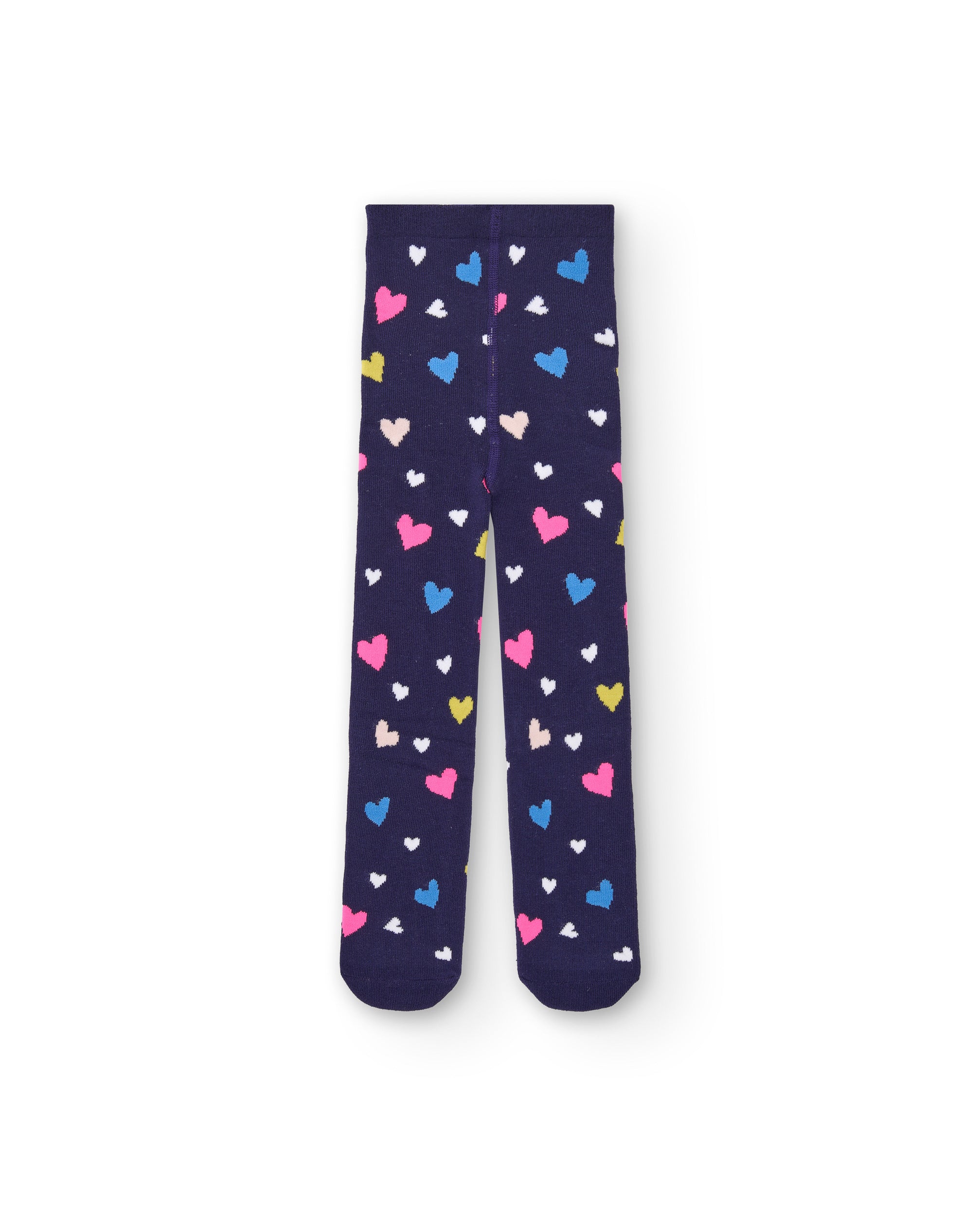 Leotardos azul marino con estampado de corazones para niña