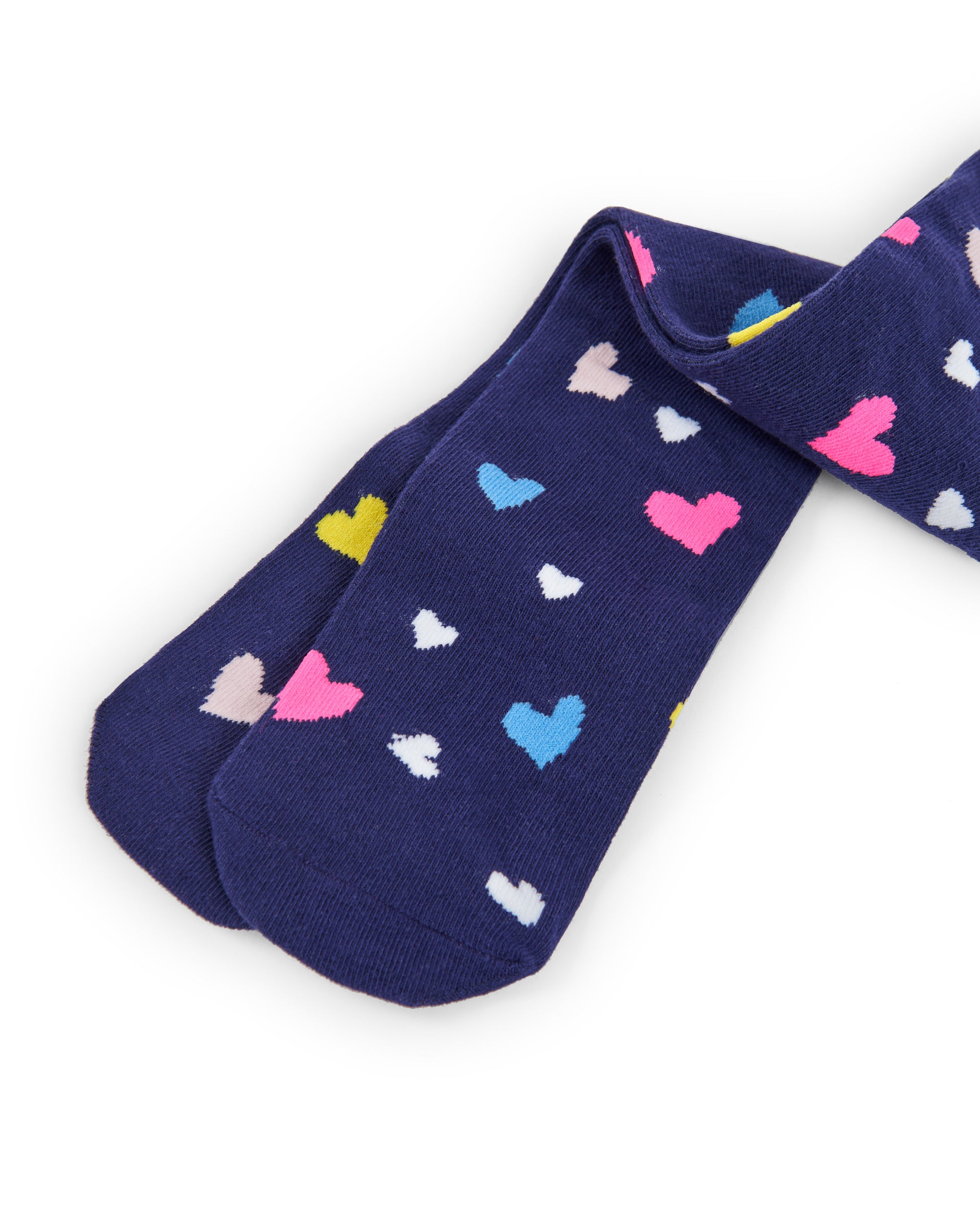 Leotardos azul marino con estampado de corazones para niña