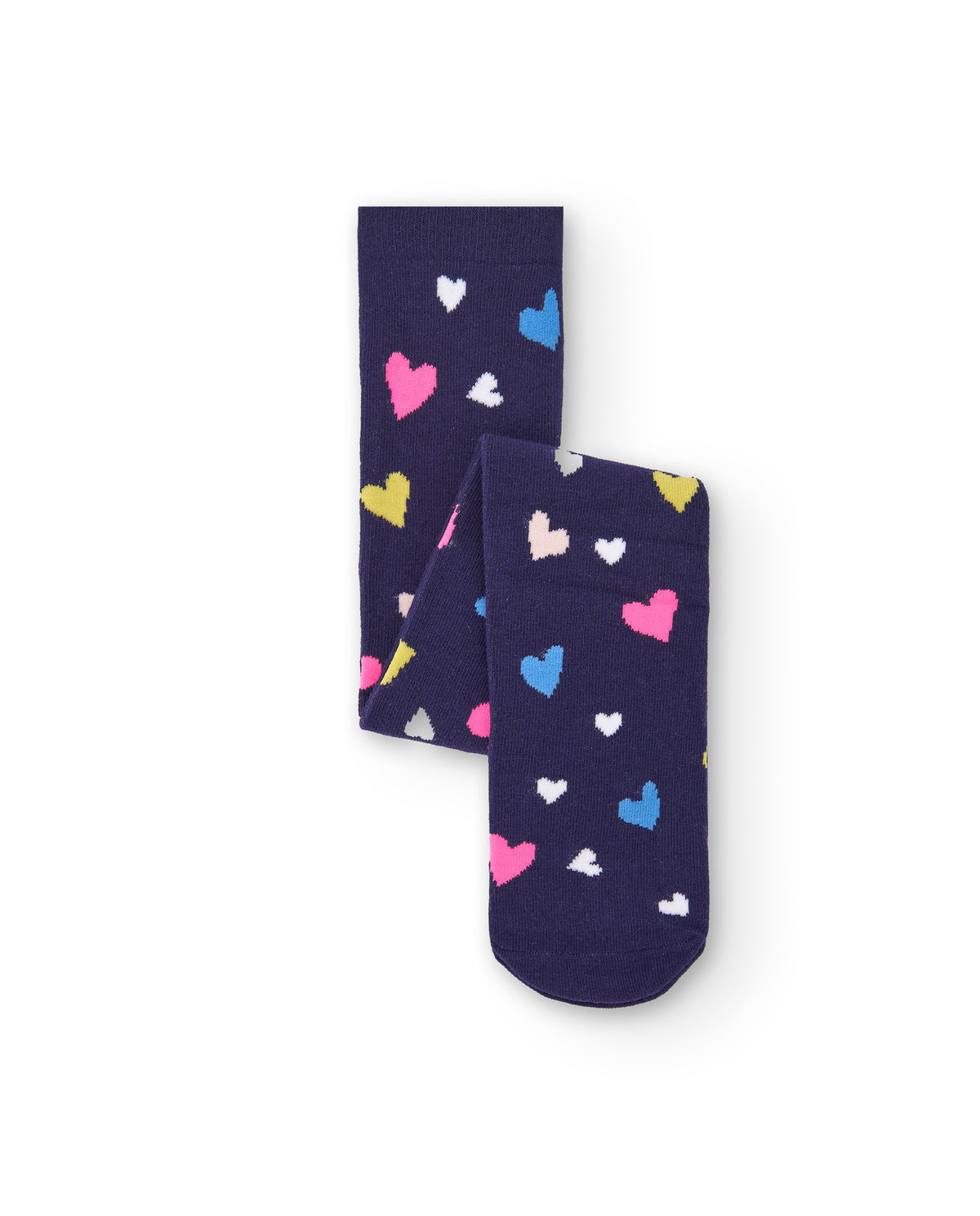 Leotardos azul marino con estampado de corazones para niña