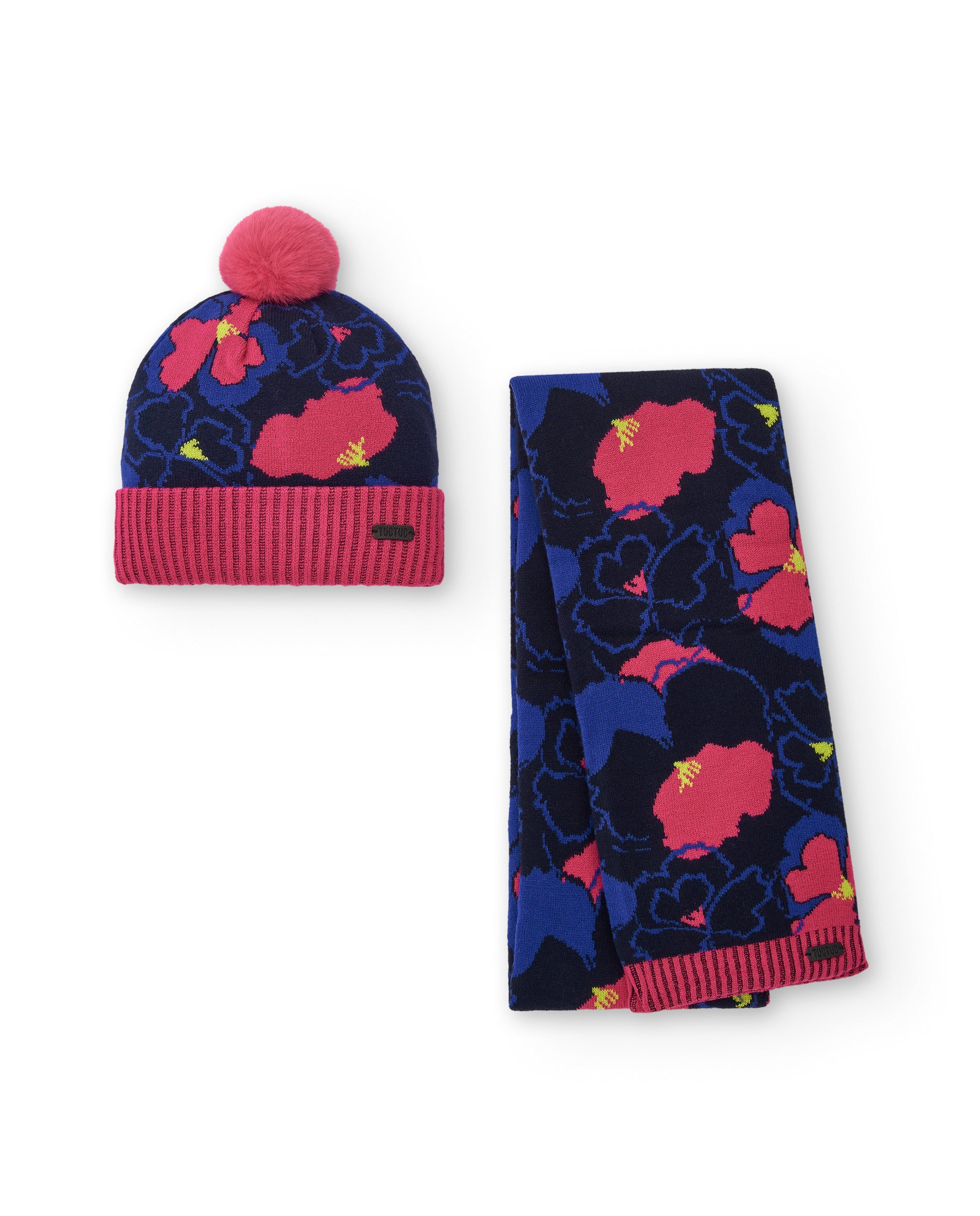 Conjunto de gorro y bufanda con estampado floral para niña