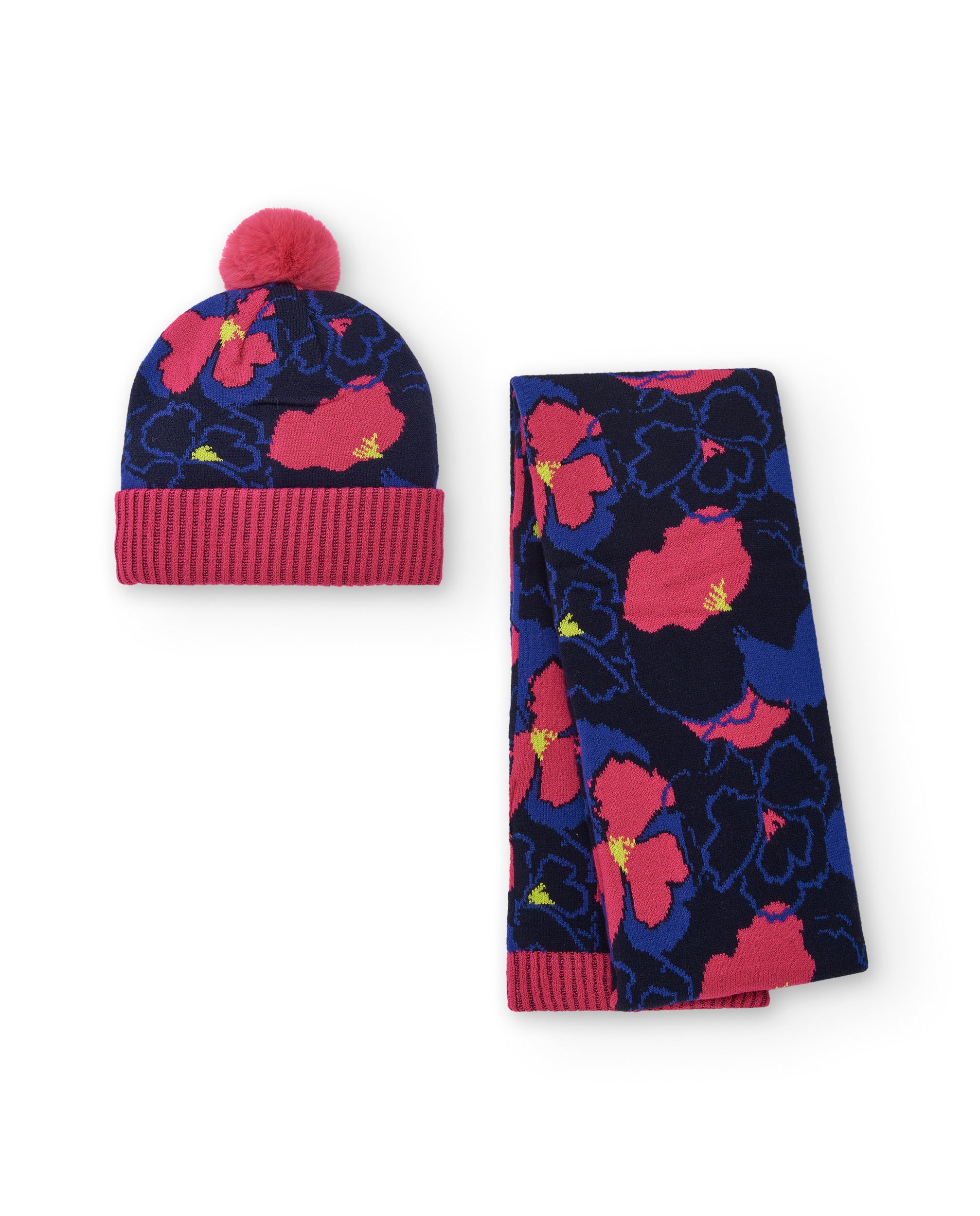 Conjunto de gorro y bufanda con estampado floral para niña