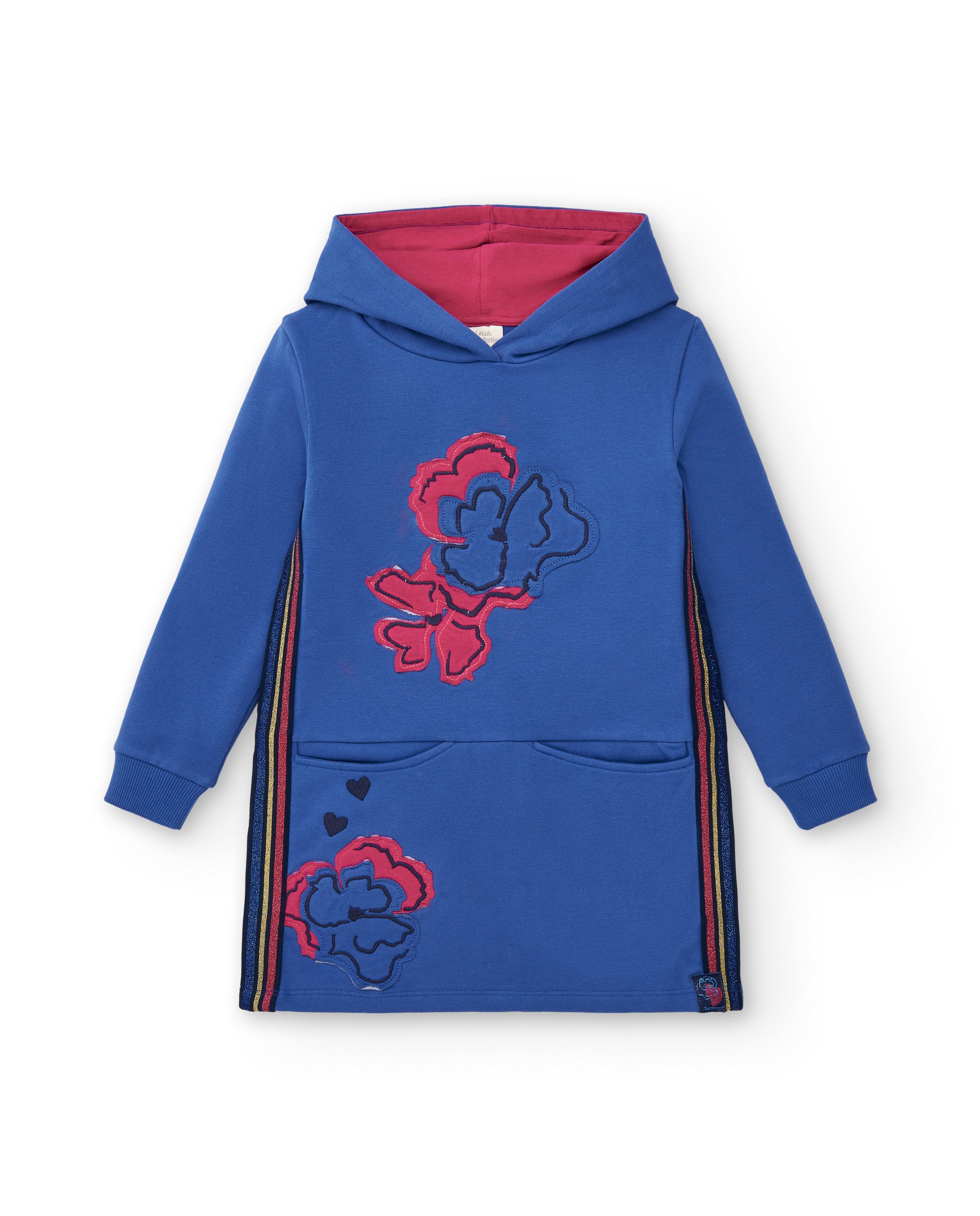 Vestido sudadera azul con capucha y estampado floral para niña