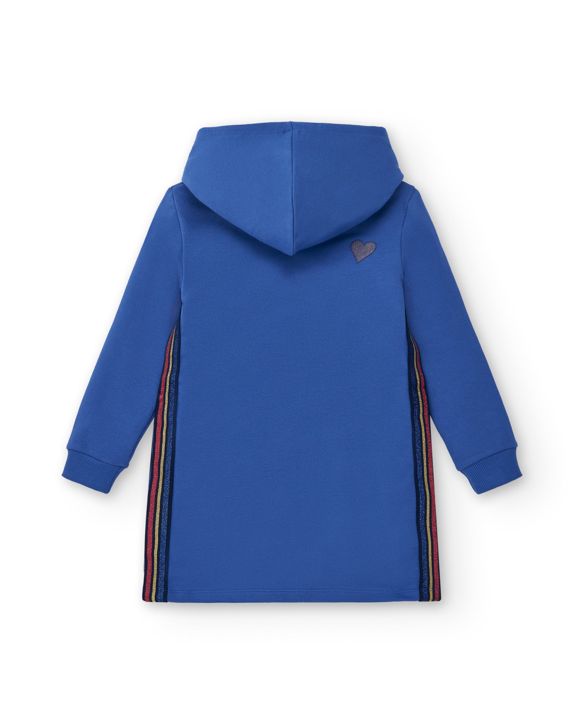 Vestido sudadera azul con capucha y estampado floral para niña