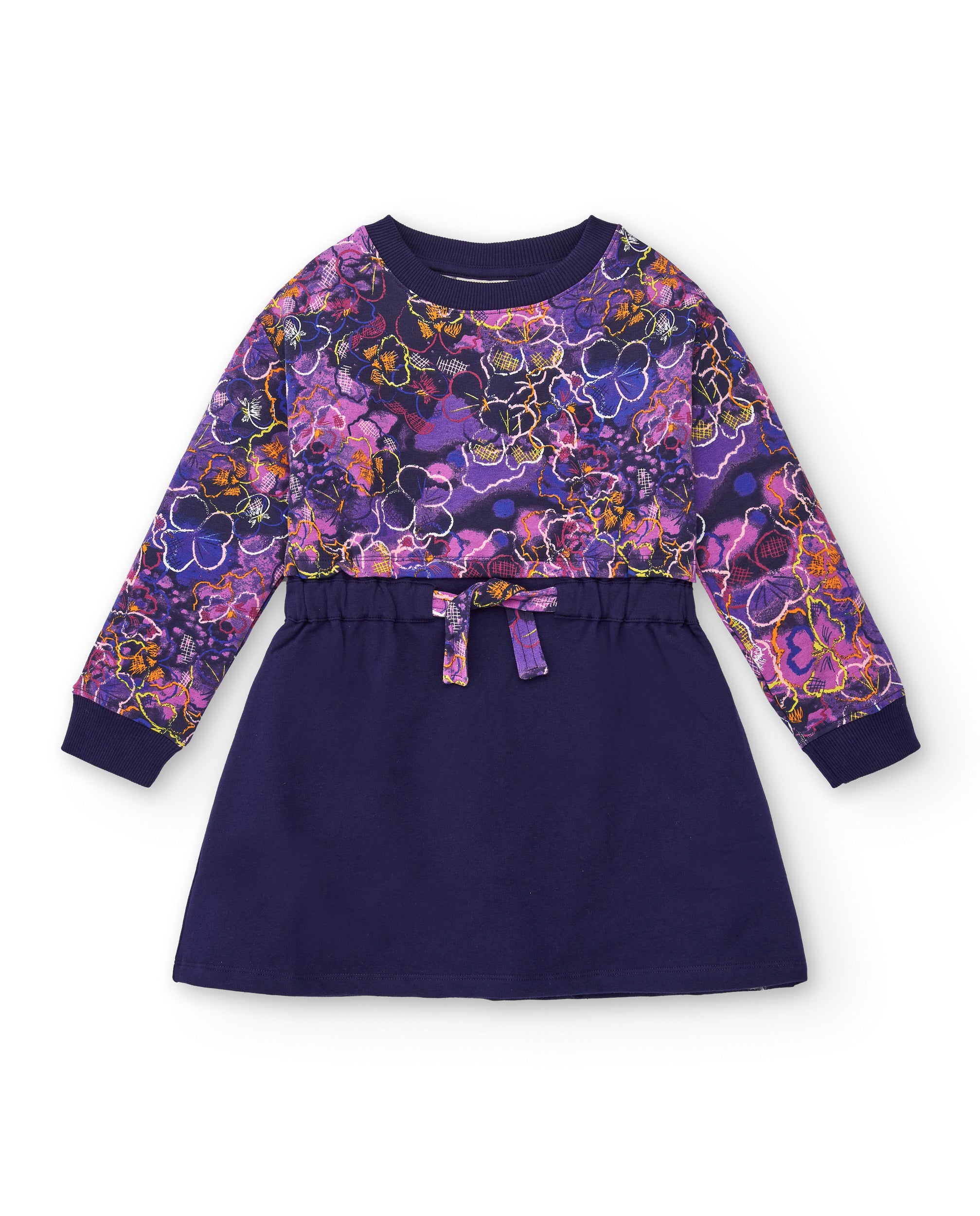 Vestido azul marino con estampado floral para niña colección