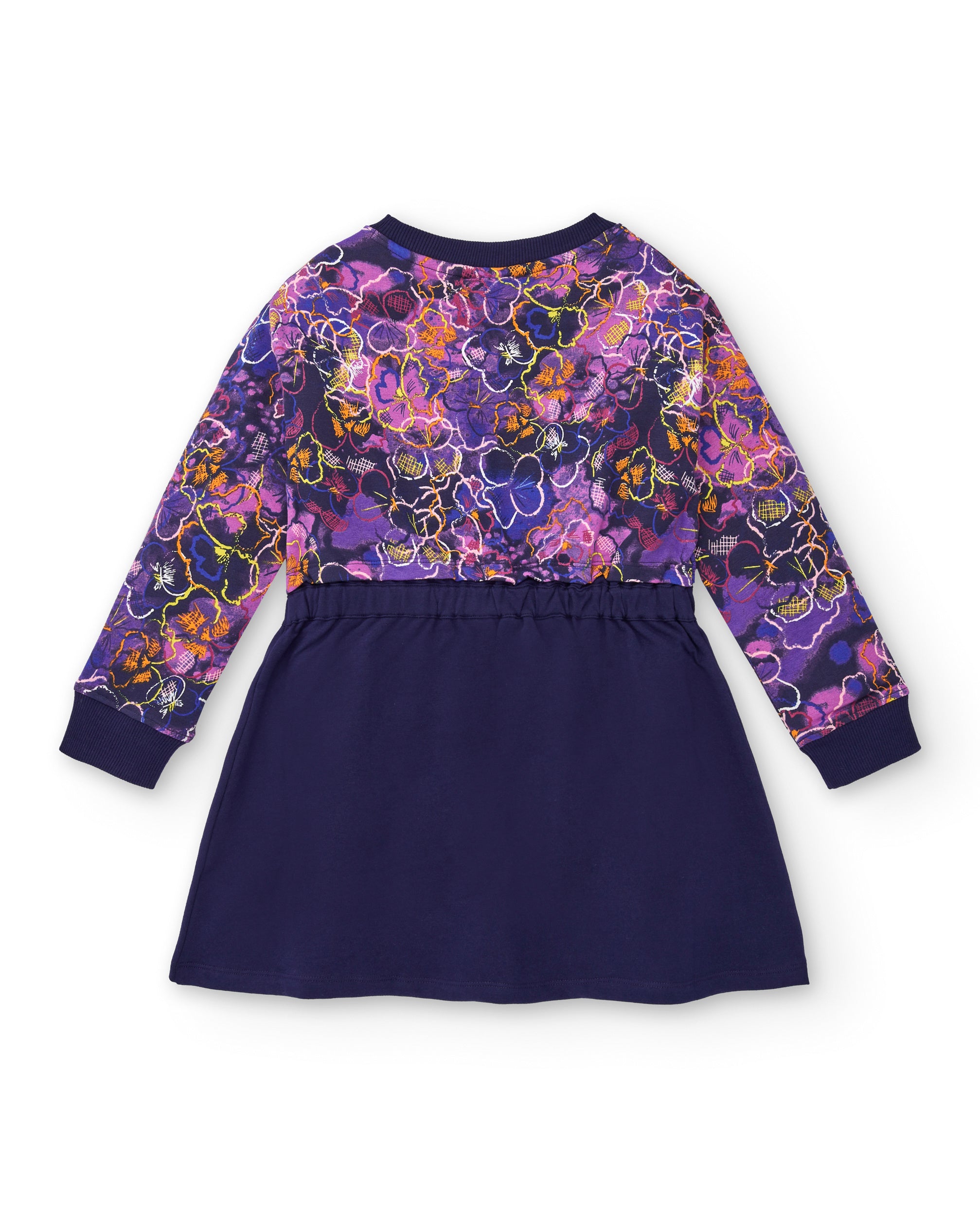 Vestido azul marino con estampado floral para niña colección