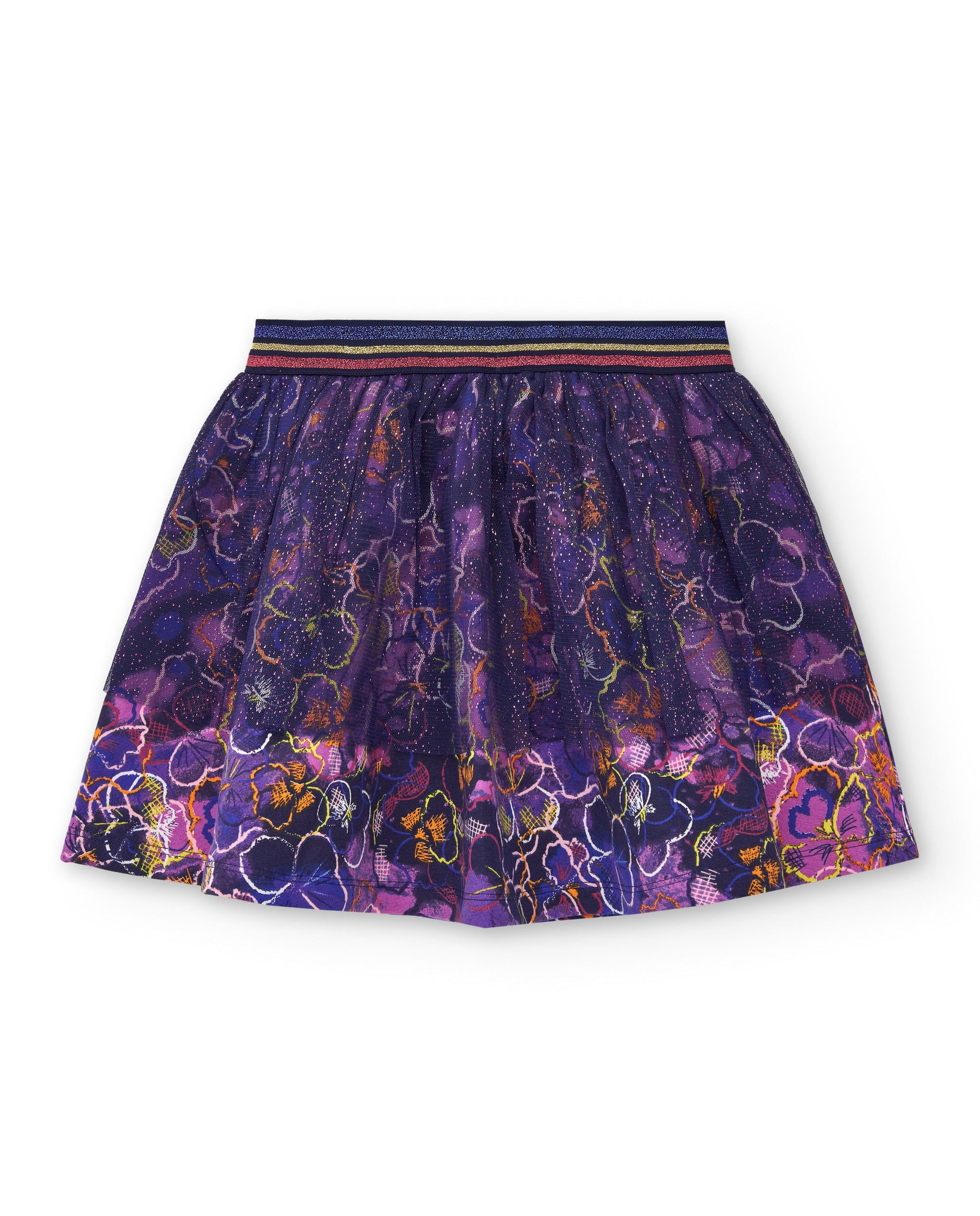 Falda de tul morada con estampado floral para niña colección