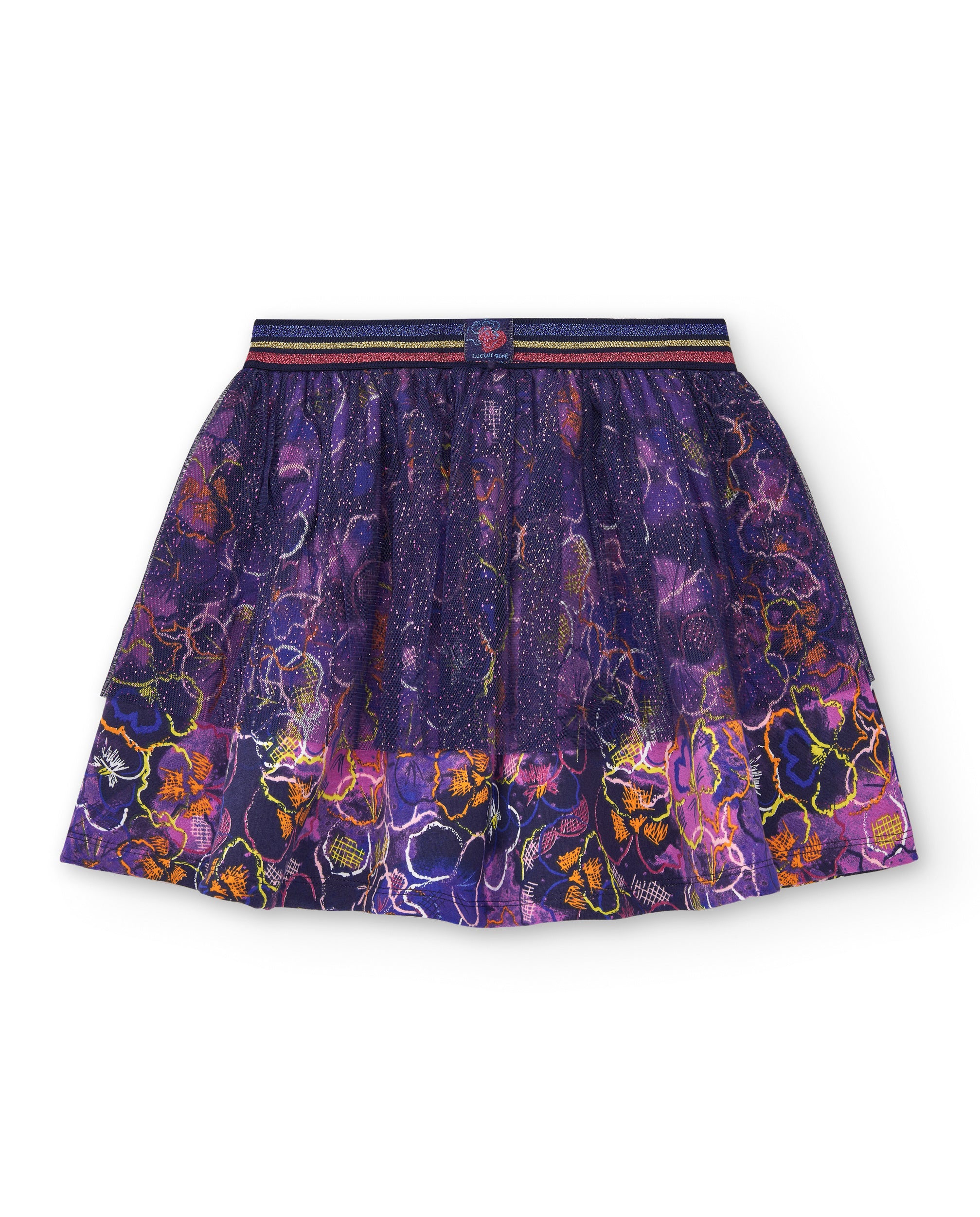 Falda de tul morada con estampado floral para niña colección