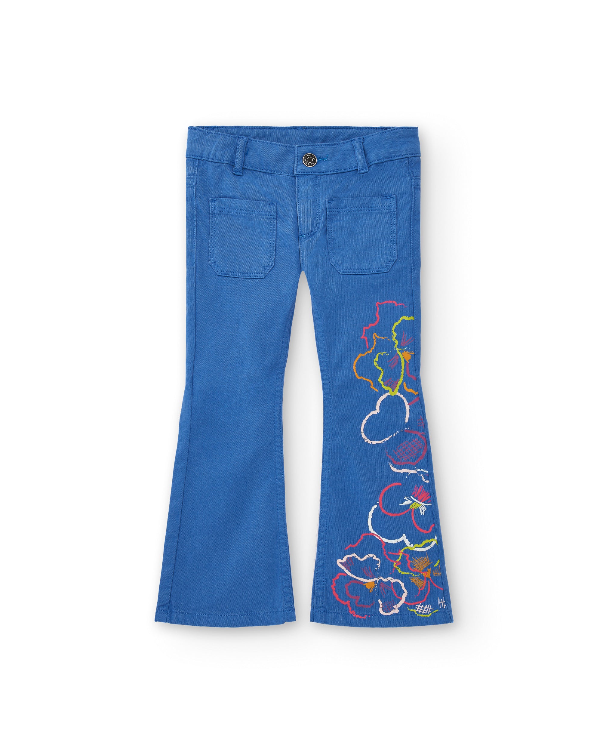 Pantalón azul con bordado floral para niña colección Cold Days