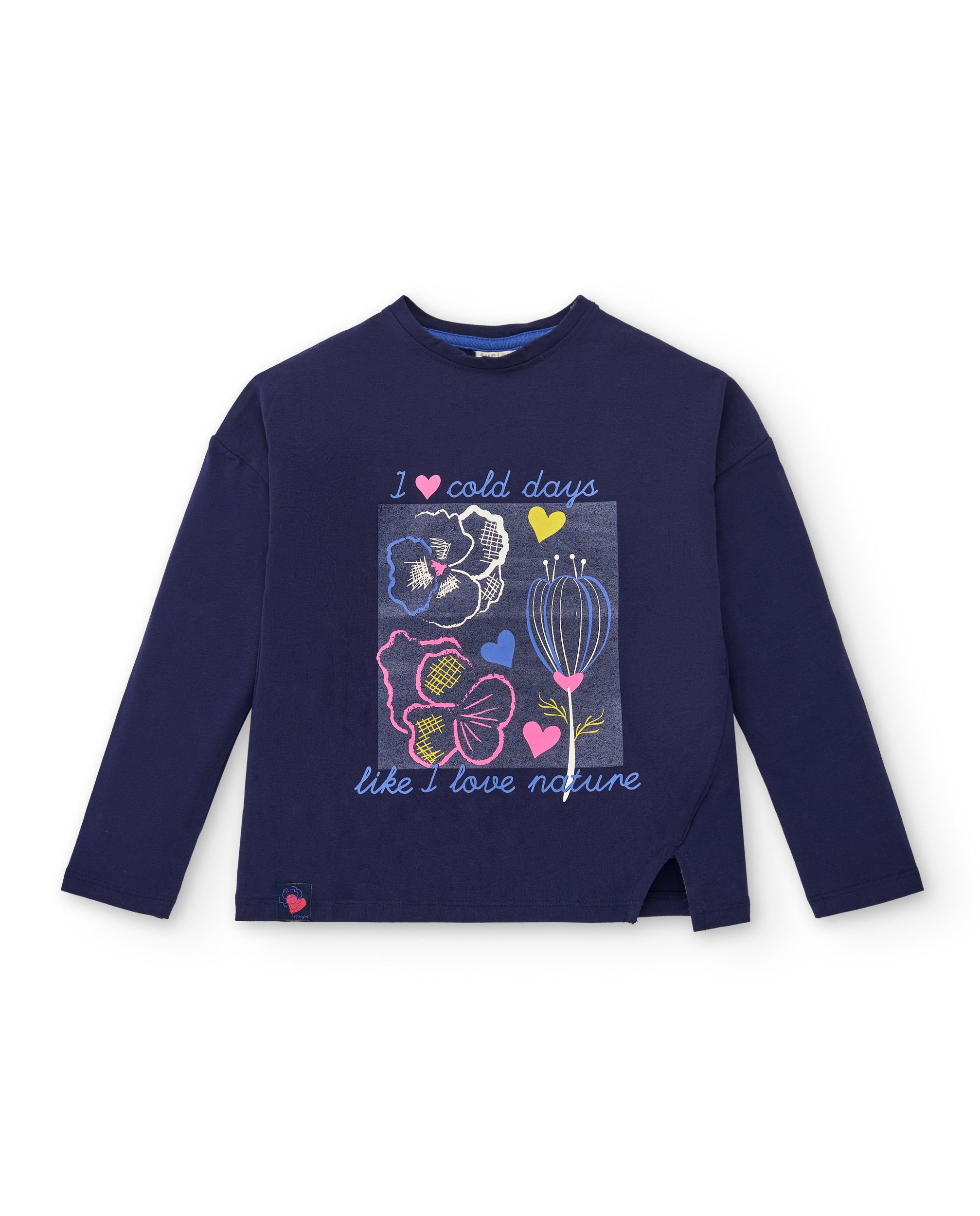 Camiseta de manga larga azul con estampado floral para niña