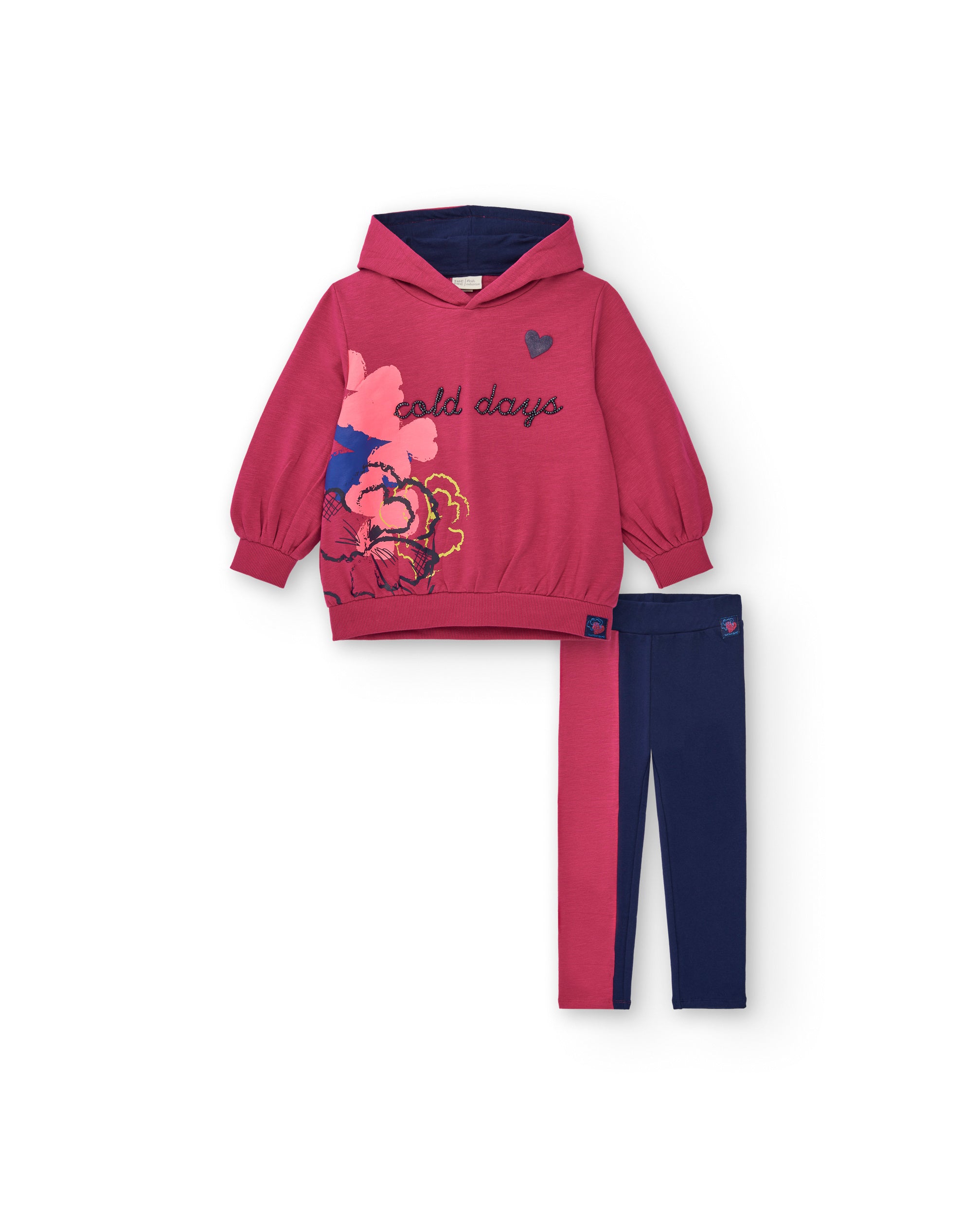 Conjunto de sudadera fucsia con leggings bicolor para niña