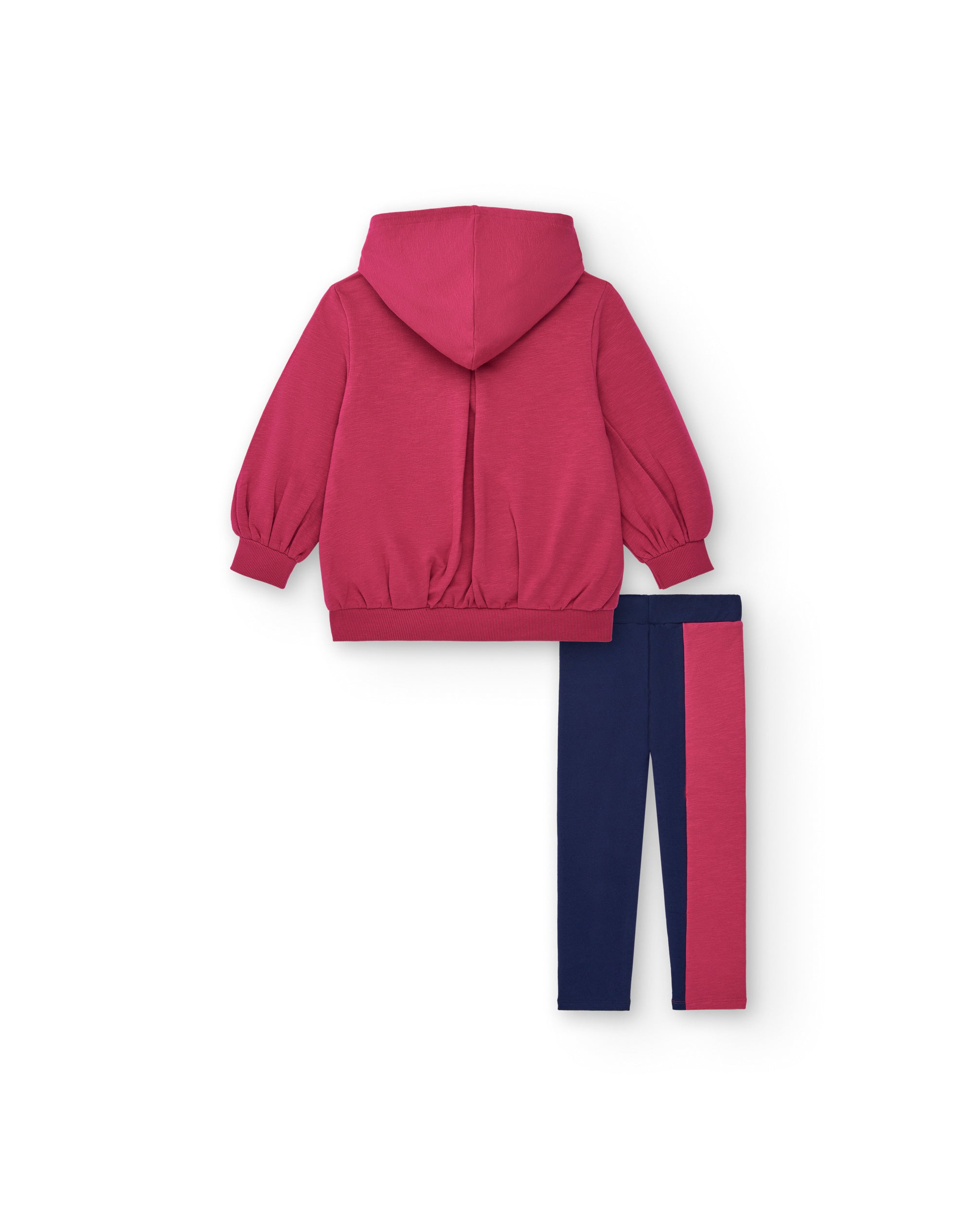 Conjunto de sudadera fucsia con leggings bicolor para niña