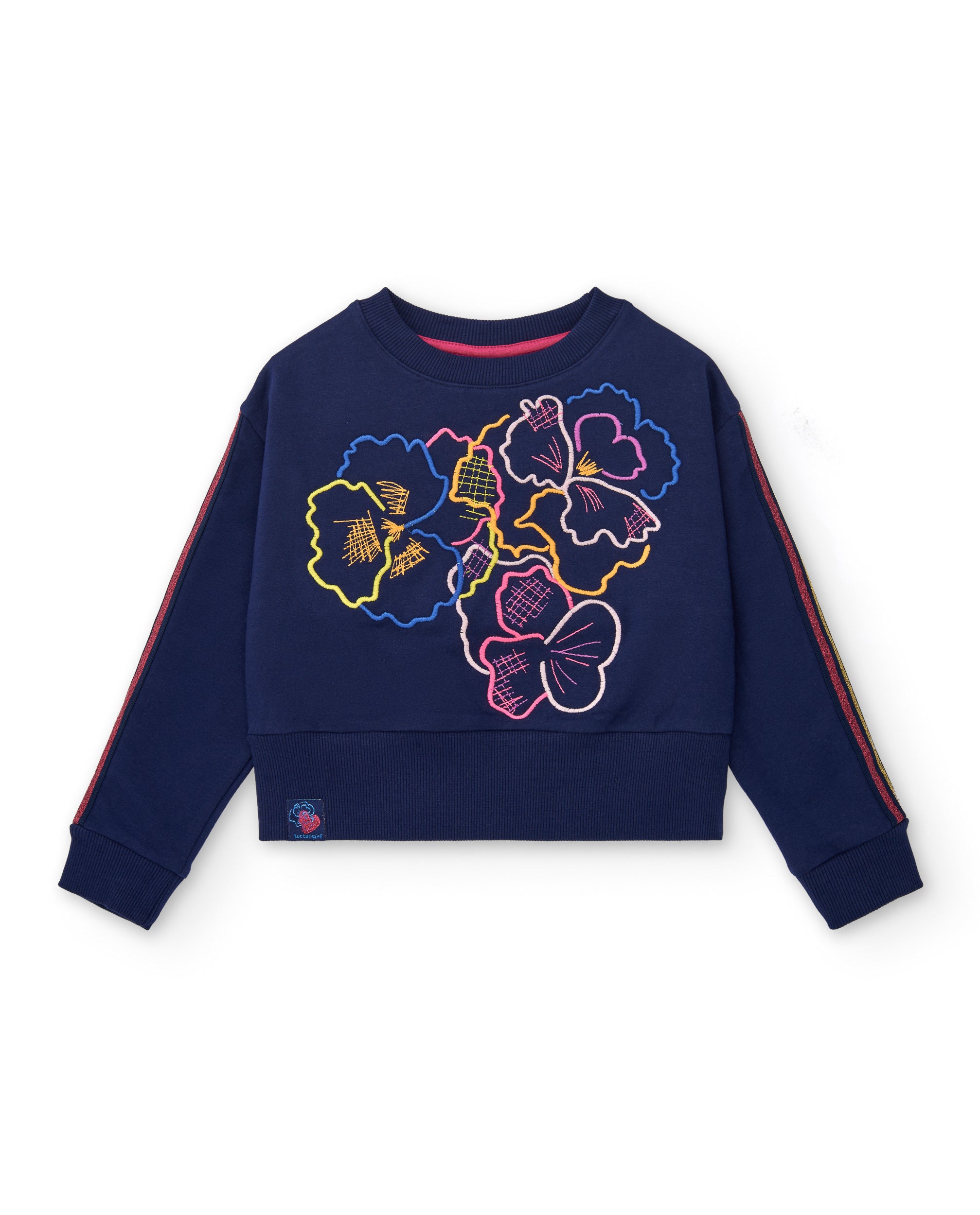 Sudadera azul marino con flores bordadas para niña colección