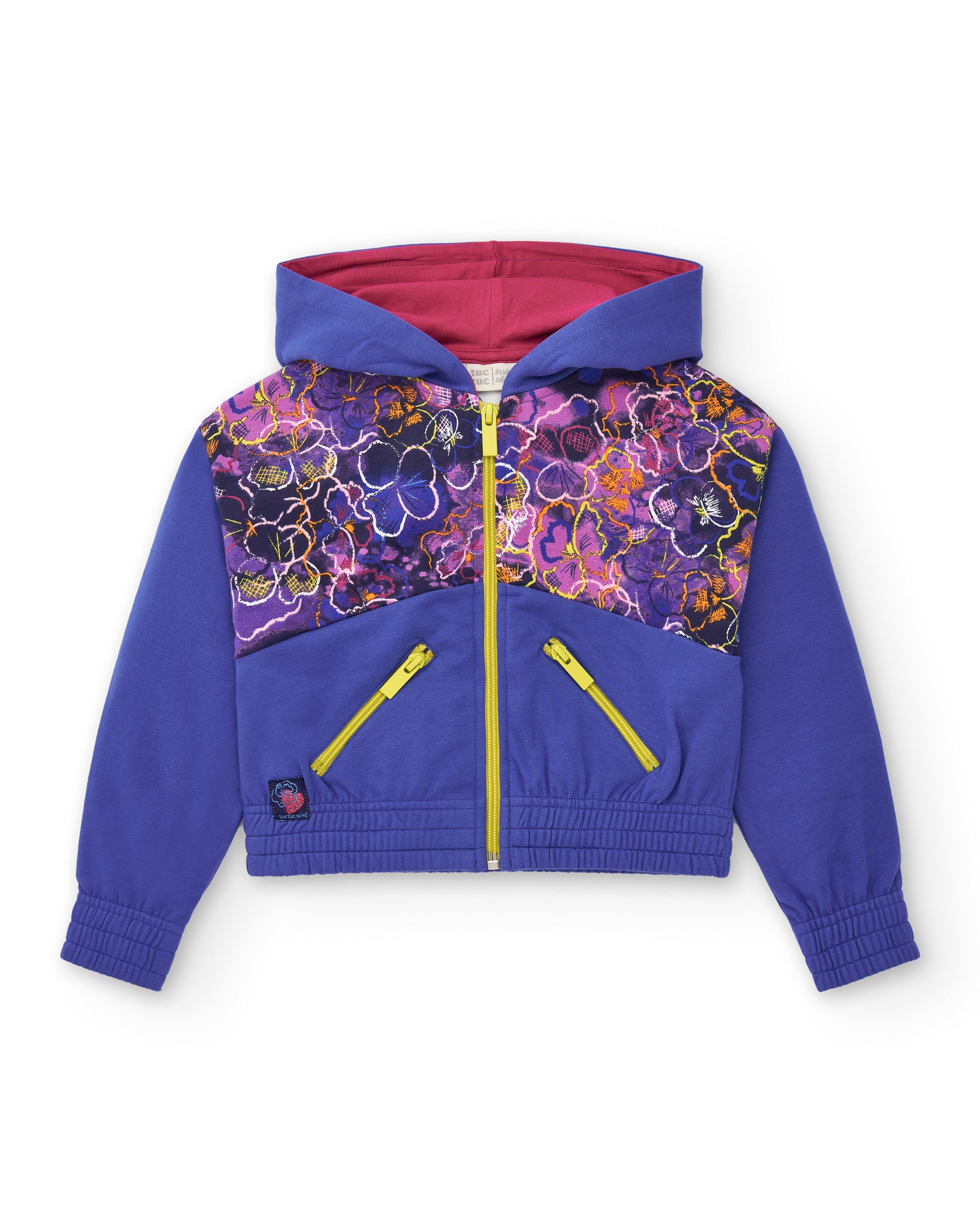 Chaqueta morada con capucha y estampado floral para niña de la