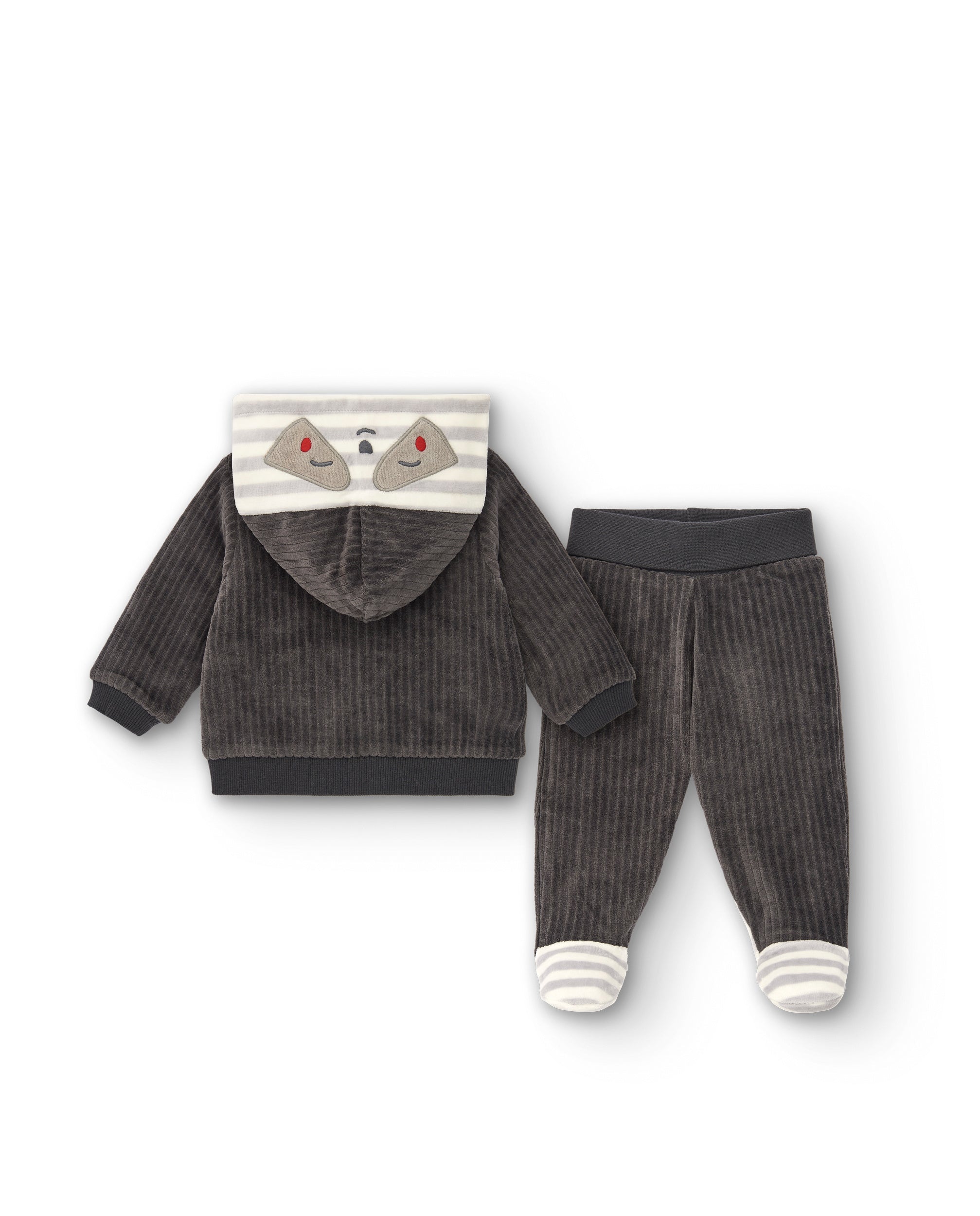 Conjunto de dos piezas niño en gris con diseño de mapache