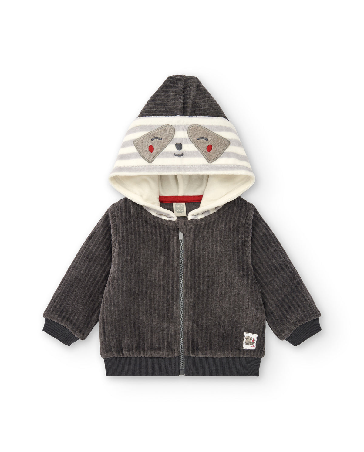 Conjunto de dos piezas niño en gris con diseño de mapache