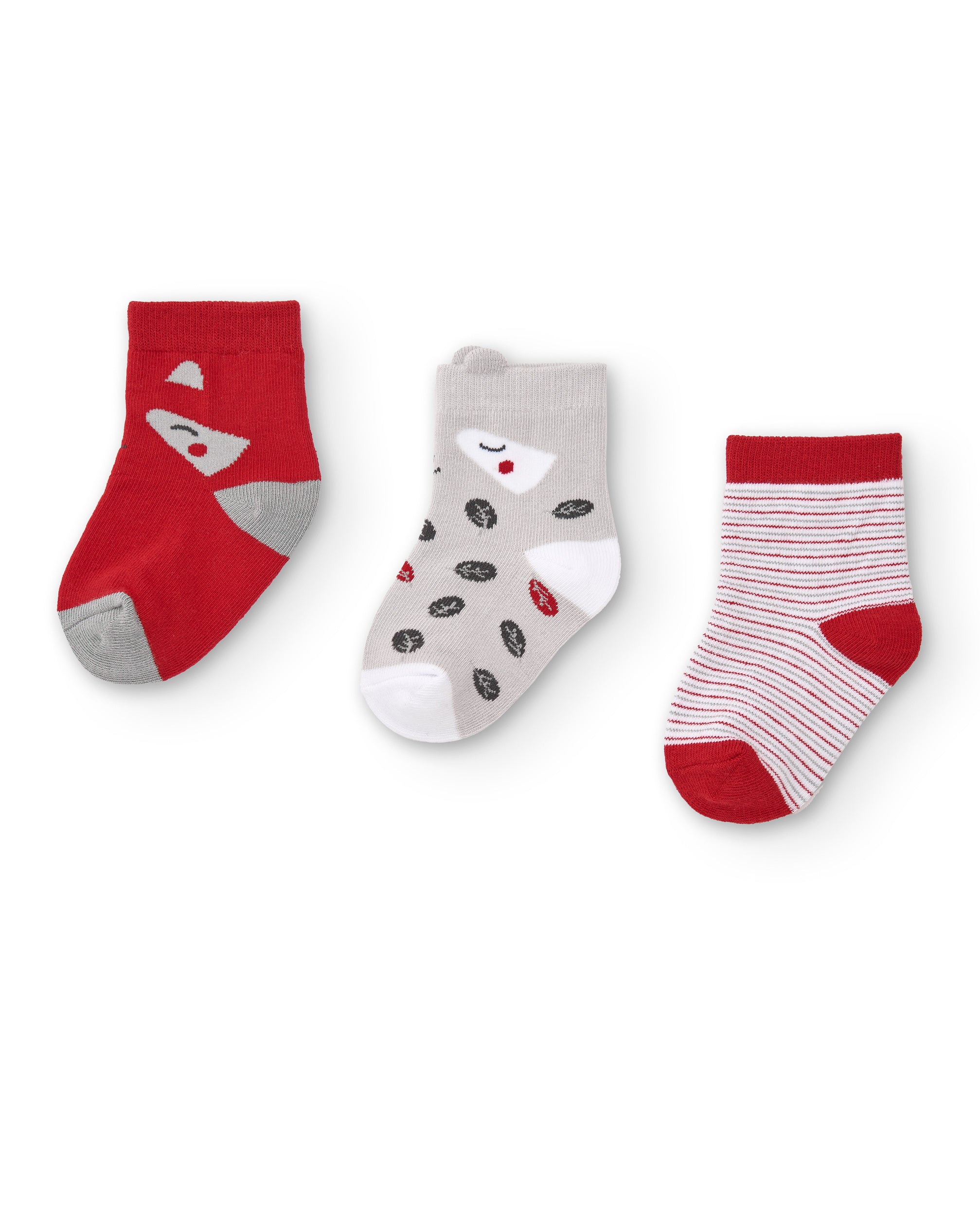 Pack calcetines para niña en rojo, gris y blanco colección