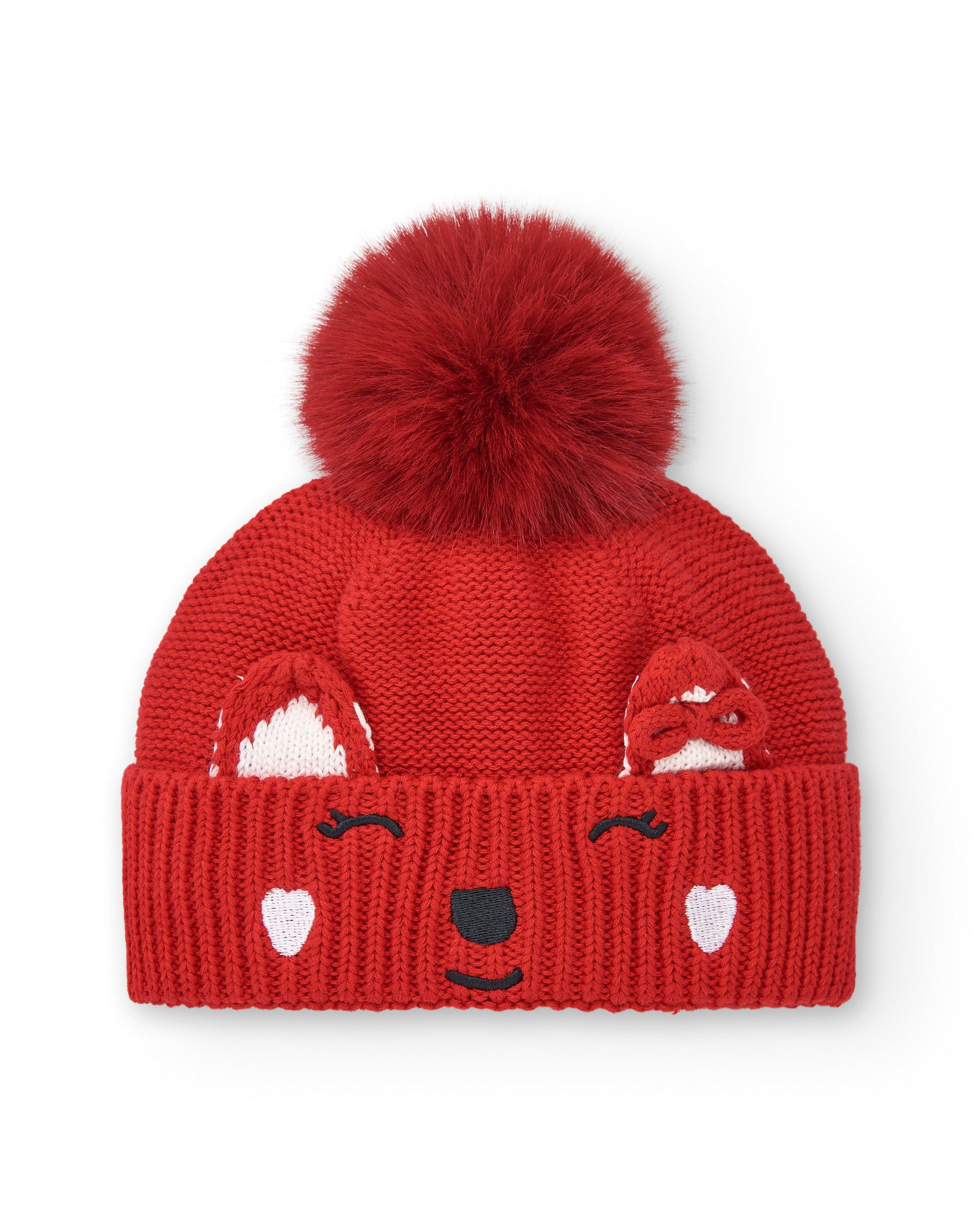 Gorro de punto para niña en color rojo con detalles bordados