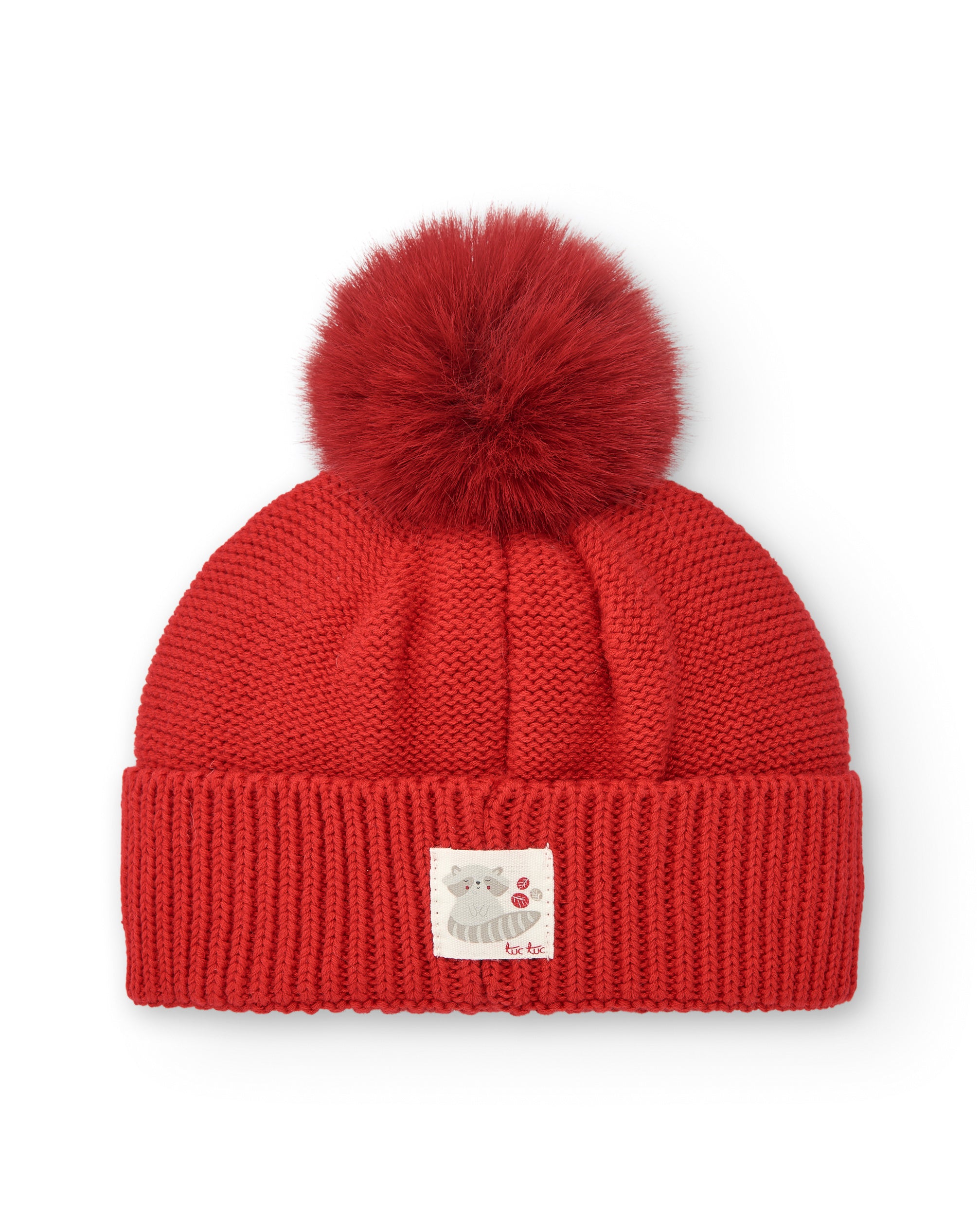 Gorro de punto para niña en color rojo con detalles bordados