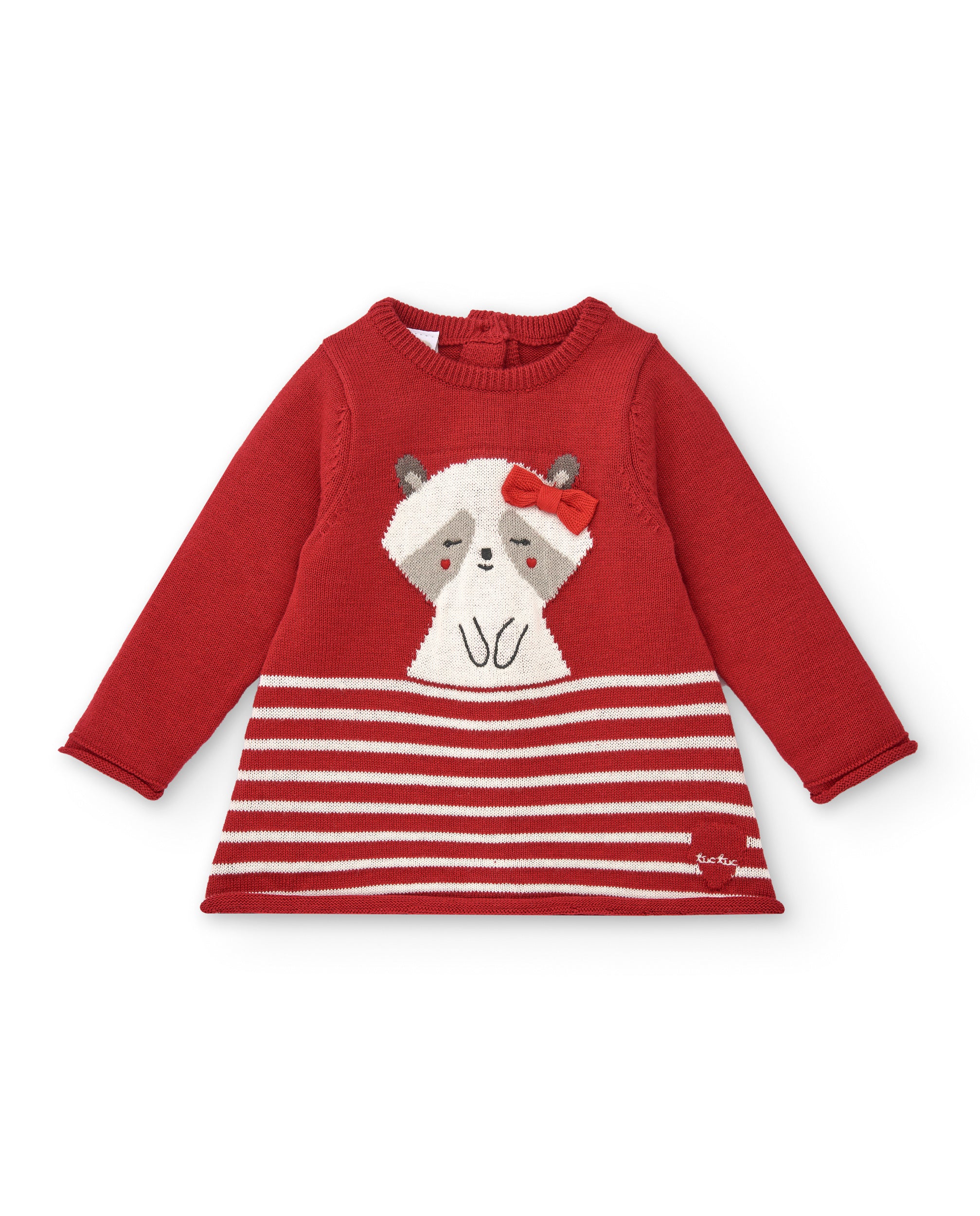 Vestido para niña en rojo con aplique de mapache colección
