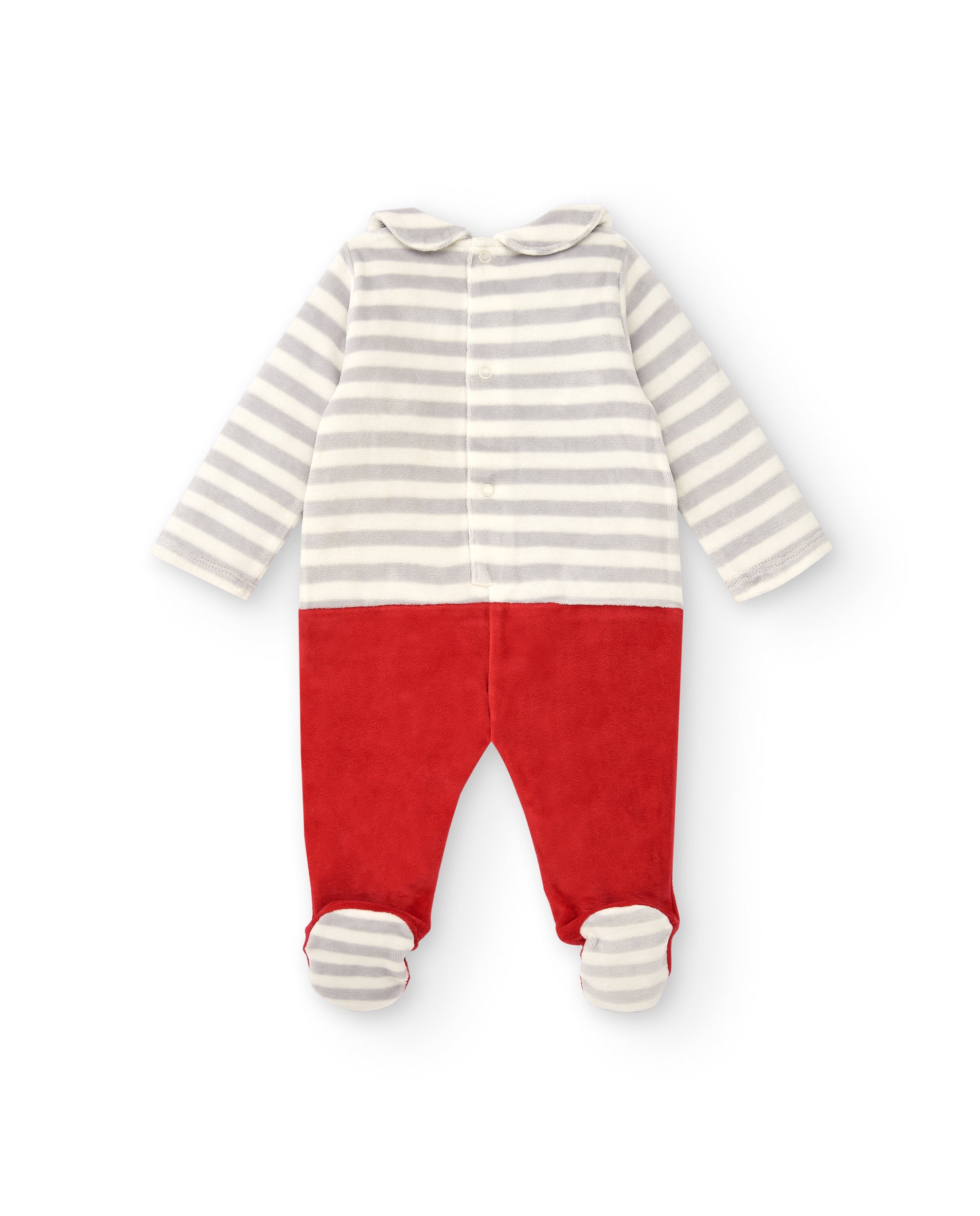 Pelele para niña en rayas grises con detalle de mapache