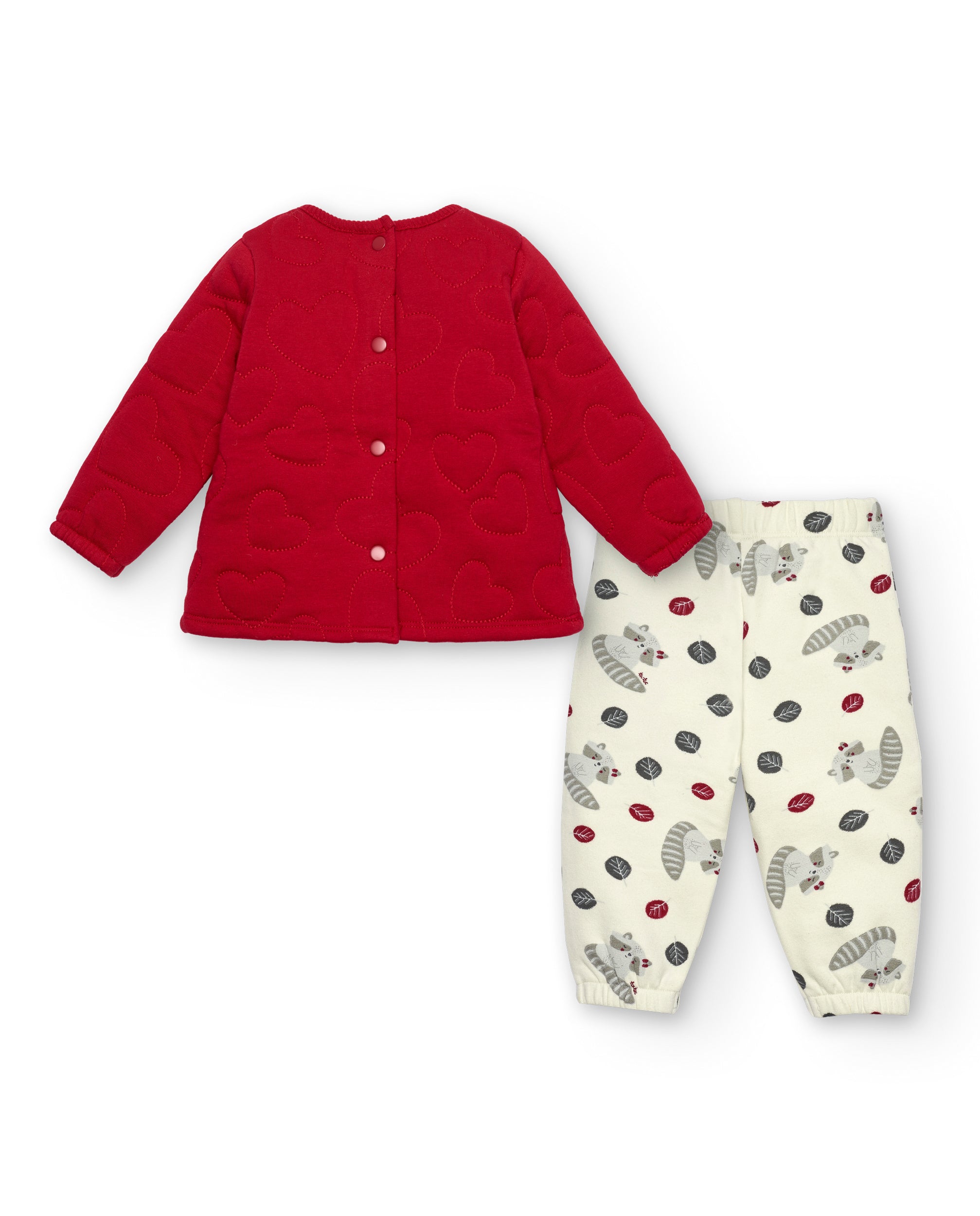 Conjunto para niña en rojo con estampado de mapaches colección