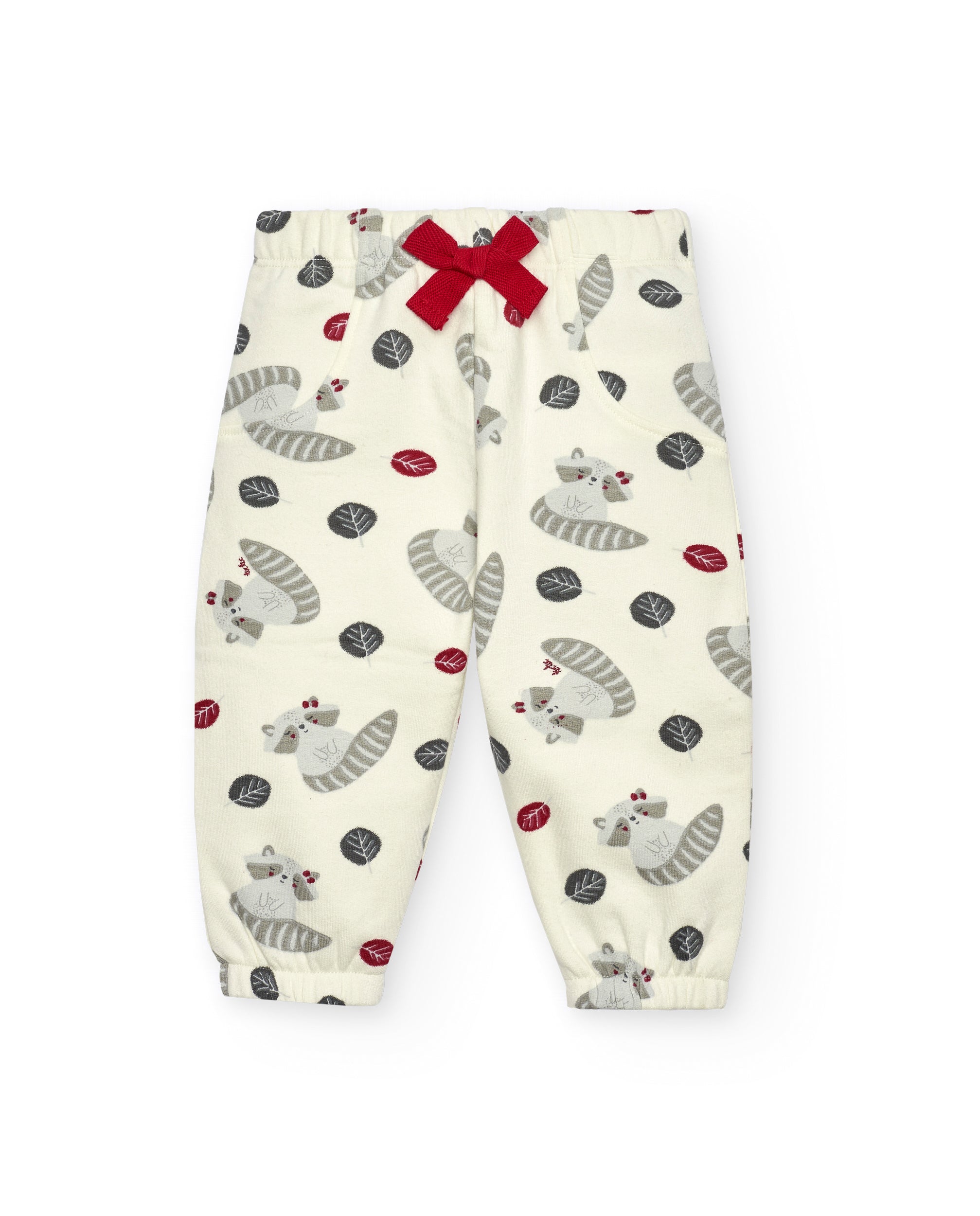 Conjunto para niña en rojo con estampado de mapaches colección