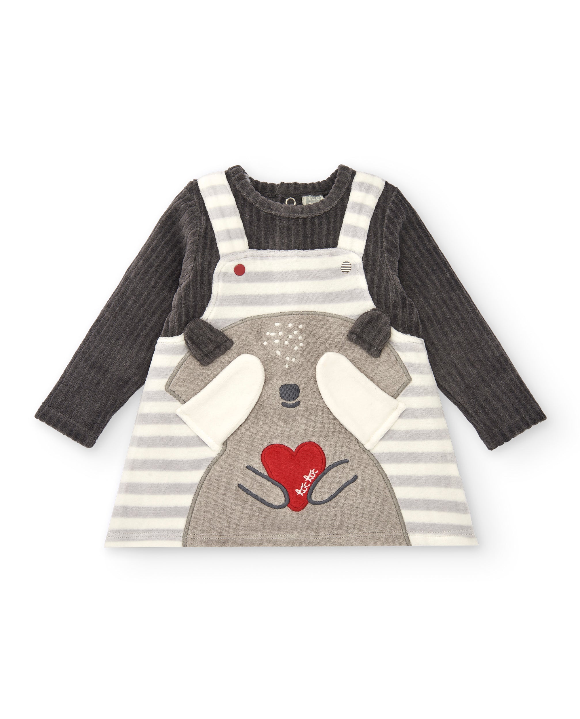 Vestido con camiseta para niña en gris con detalle de mapache y