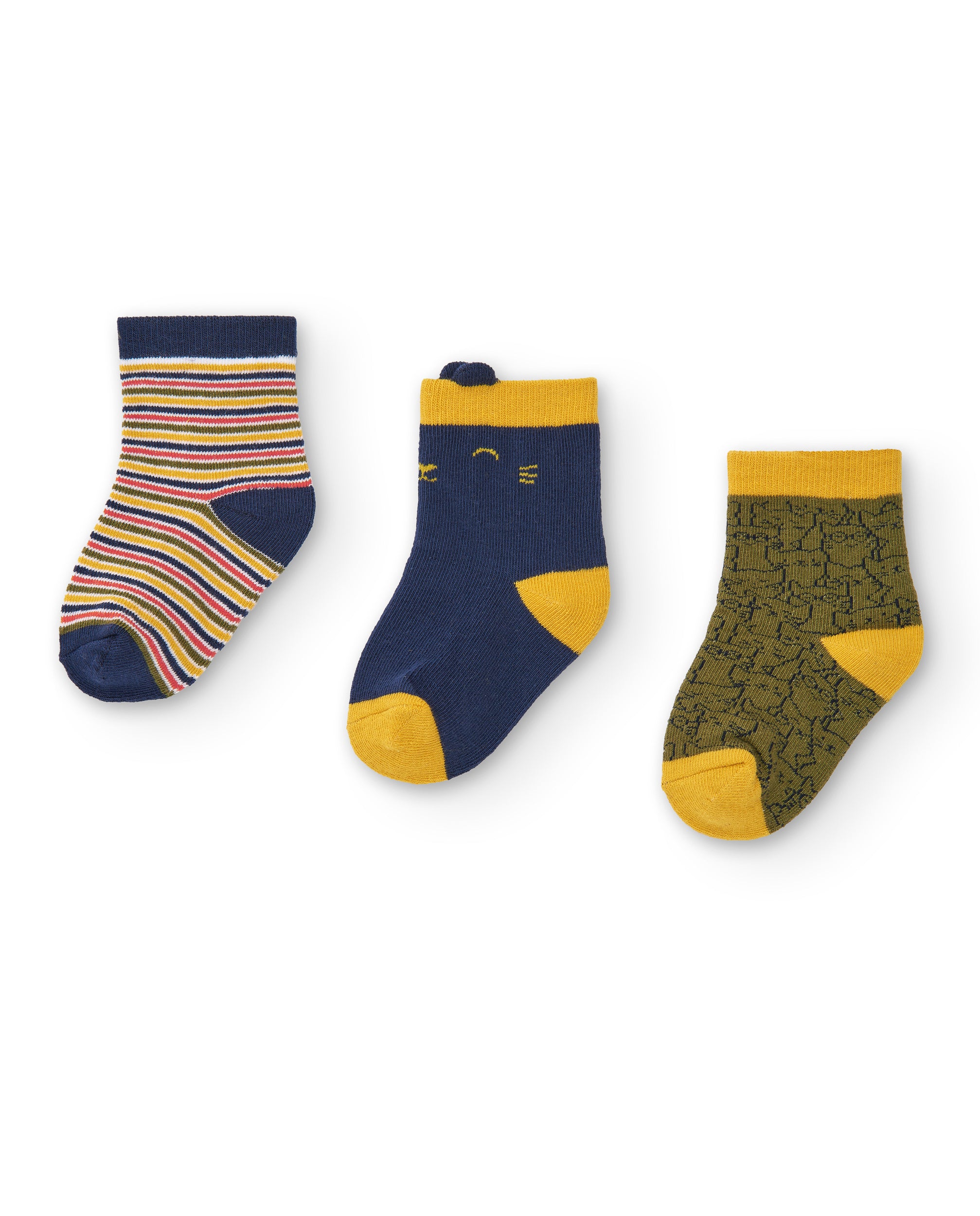 Pack de 3 calcetines para niña en azul y amarillo con