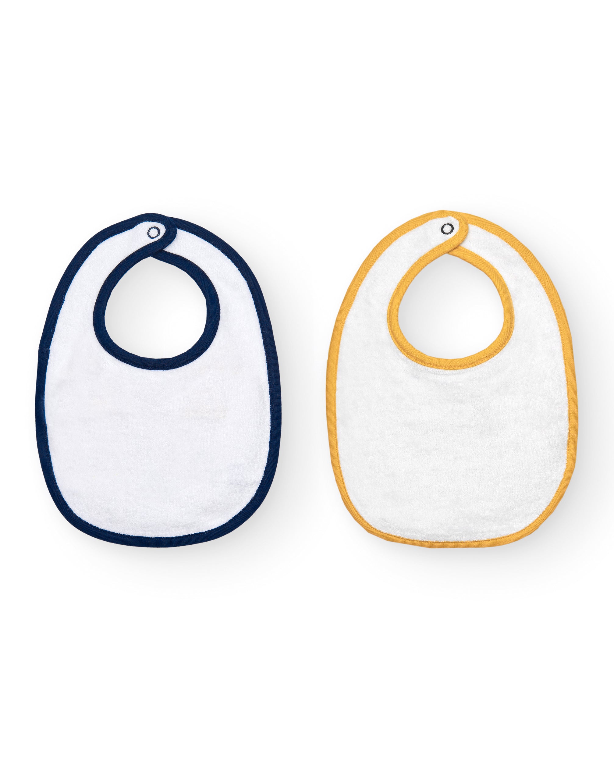 Set de baberos para niña en tonos amarillo y azul con diseño de