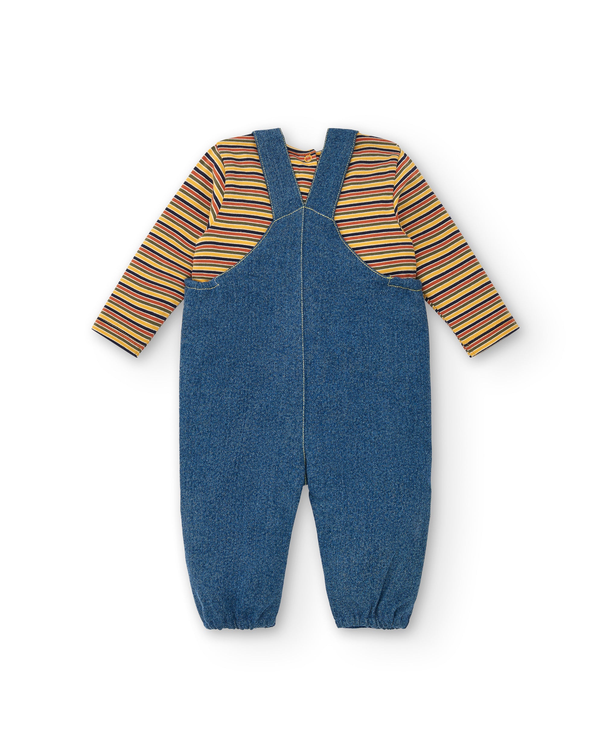 Peto con camiseta para niño en azul y amarillo con estampado de