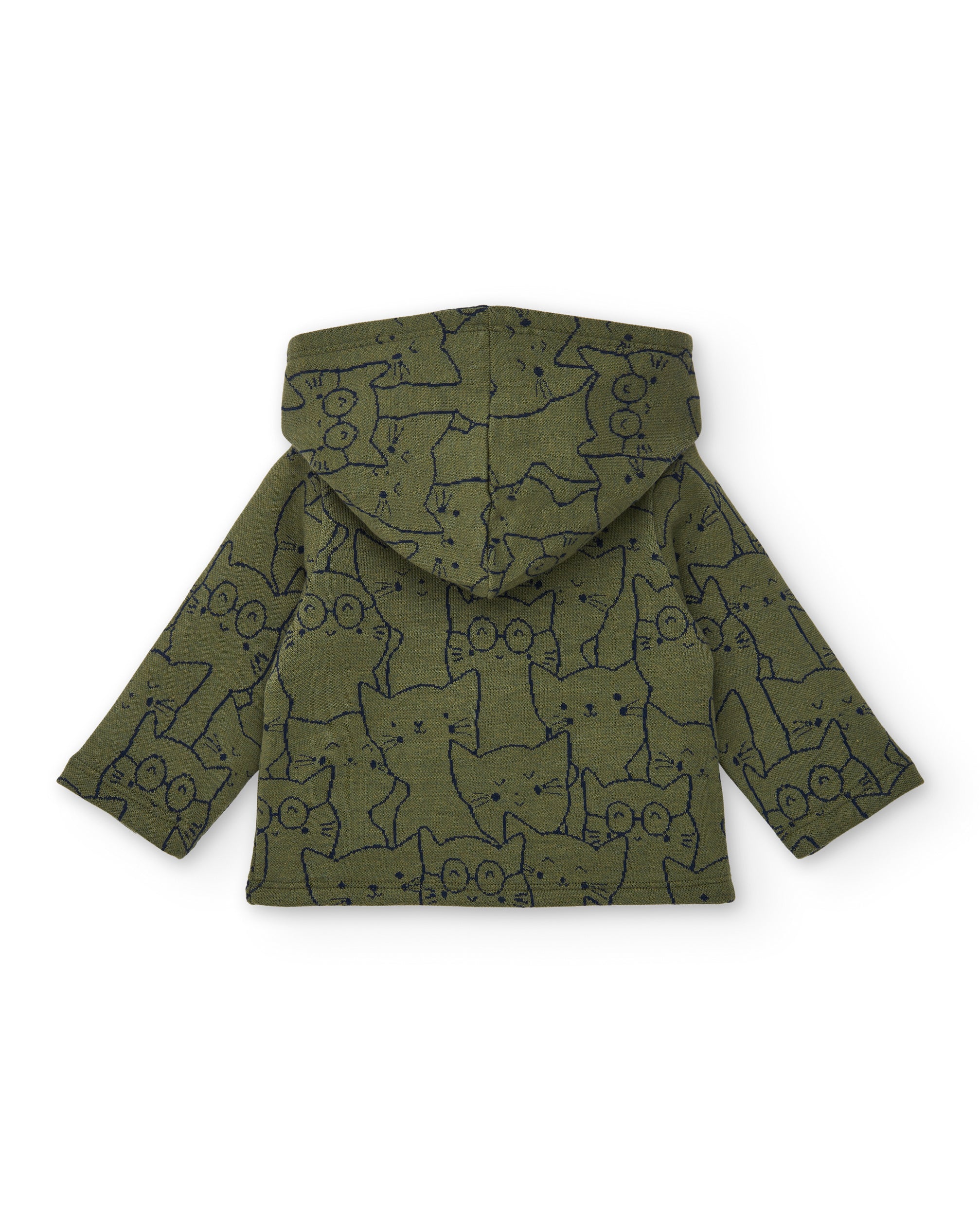 Chaqueta con capucha para niño en verde con estampado de gatos