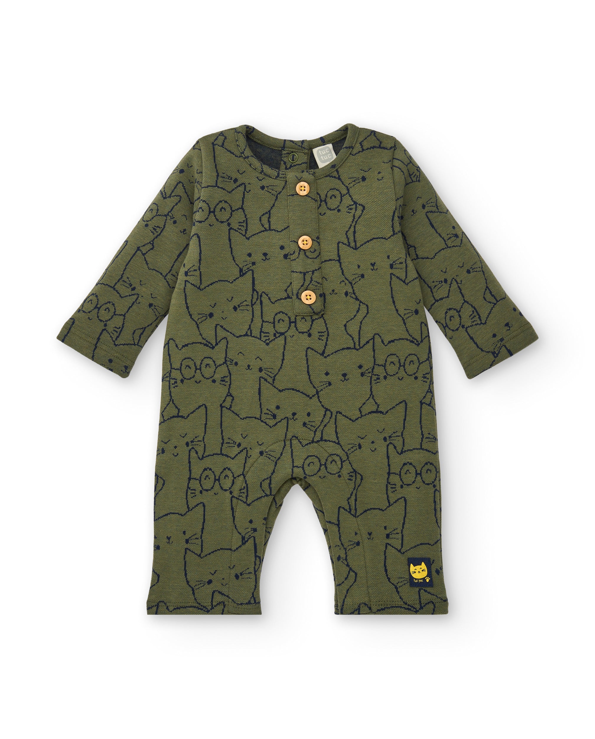 Pelele para niño en verde con estampado de gatos, colección