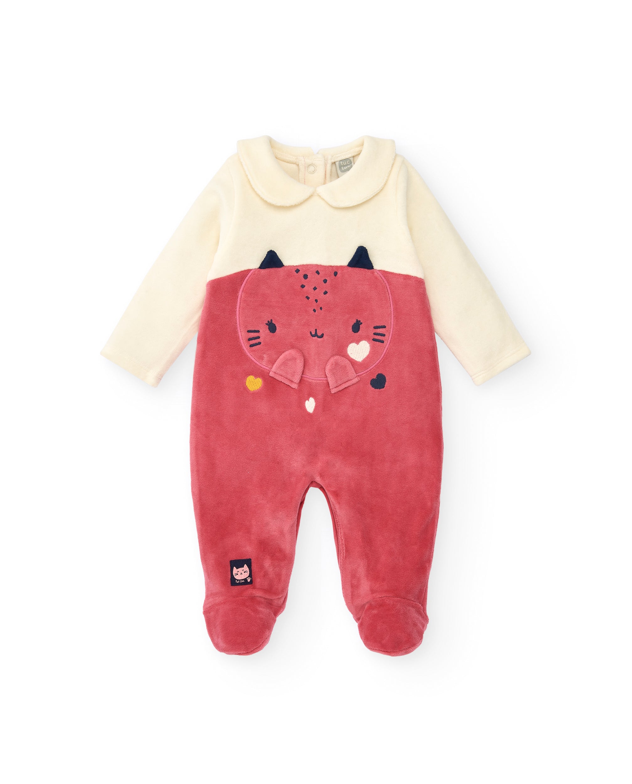 Pelele para niña en rosa con diseño de gatito bordado colección
