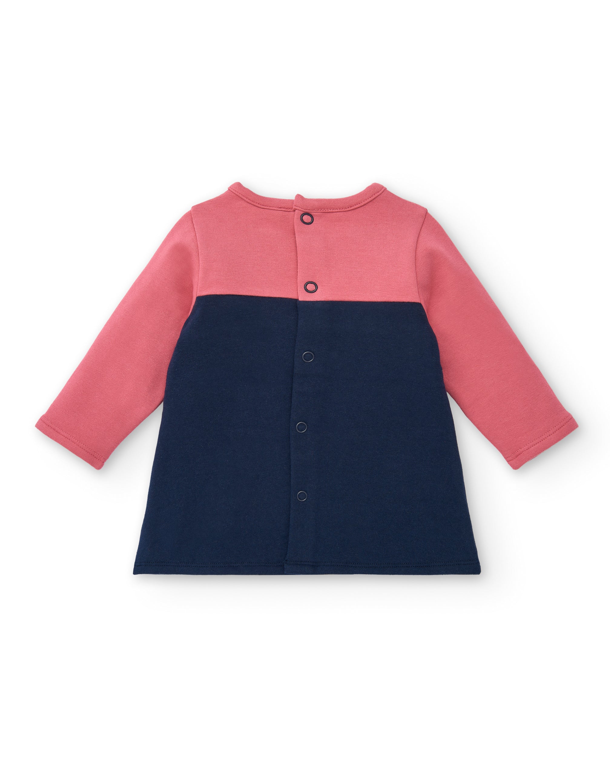 Vestido para niña en rosa con diseño de gatito en azul marino