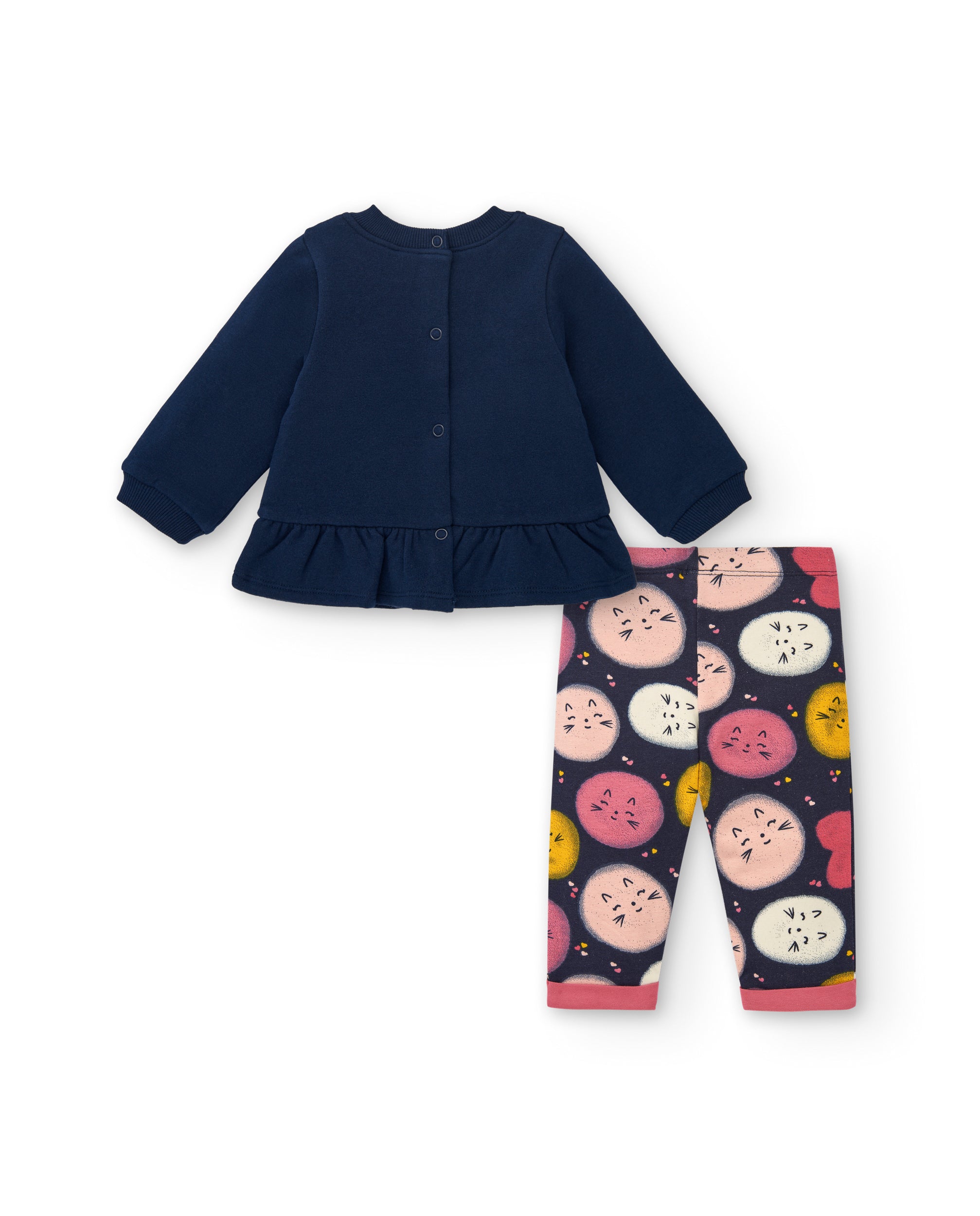 Conjunto para niña en azul marino con diseño de gatito