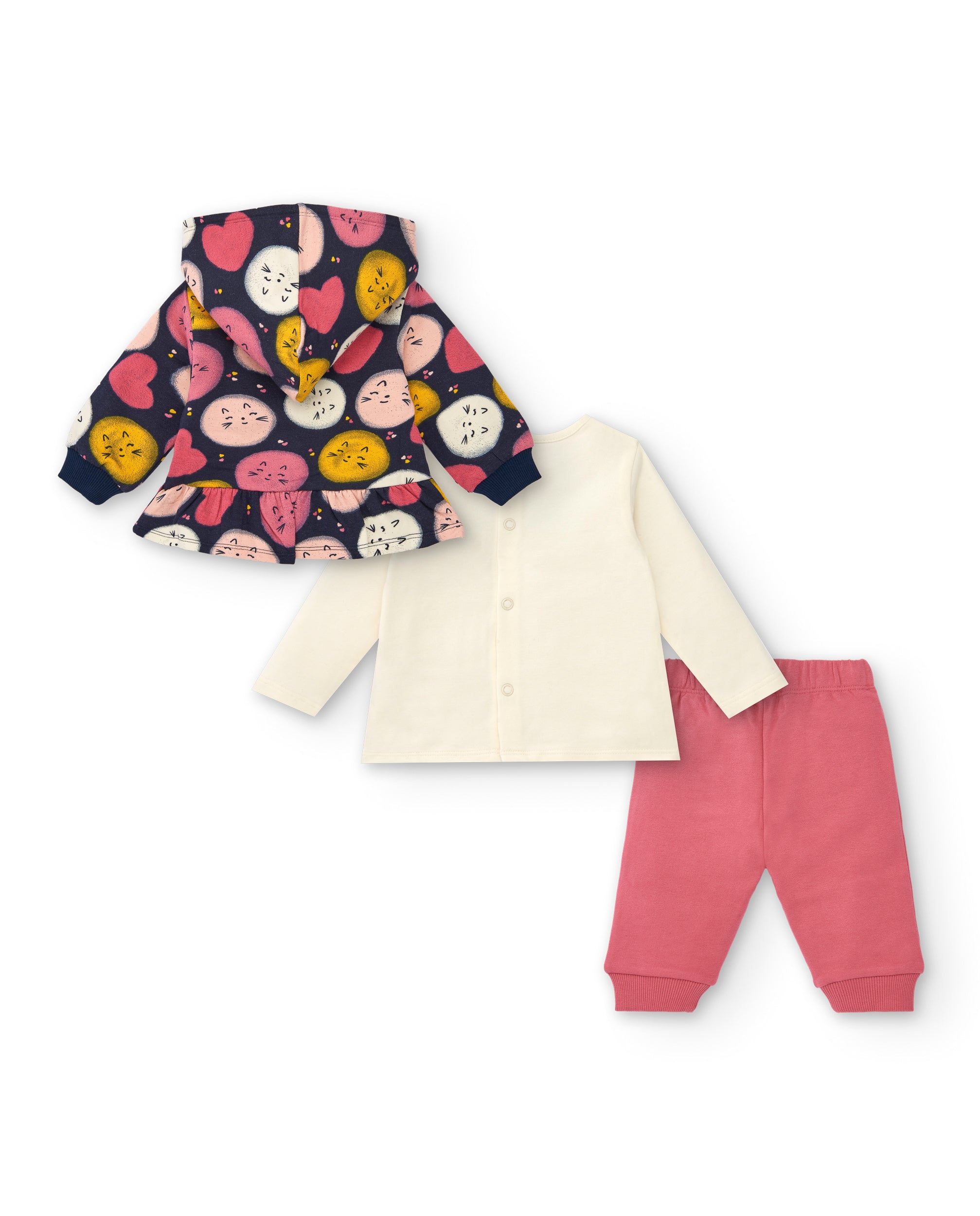 Conjunto para niña en rosa con chaqueta estampada de gatitos