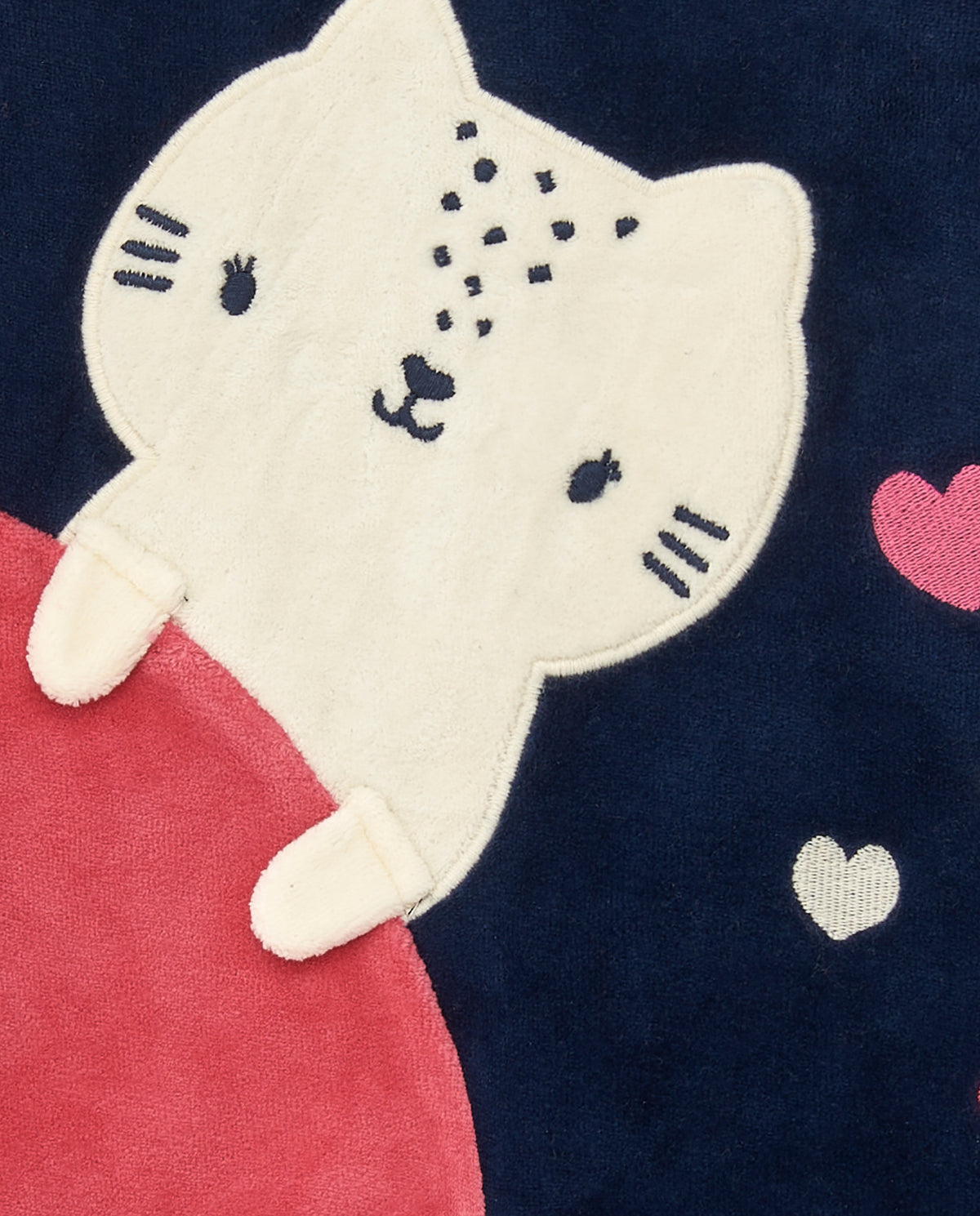 Pelele para niña en rosa y azul marino con diseño de gatito y
