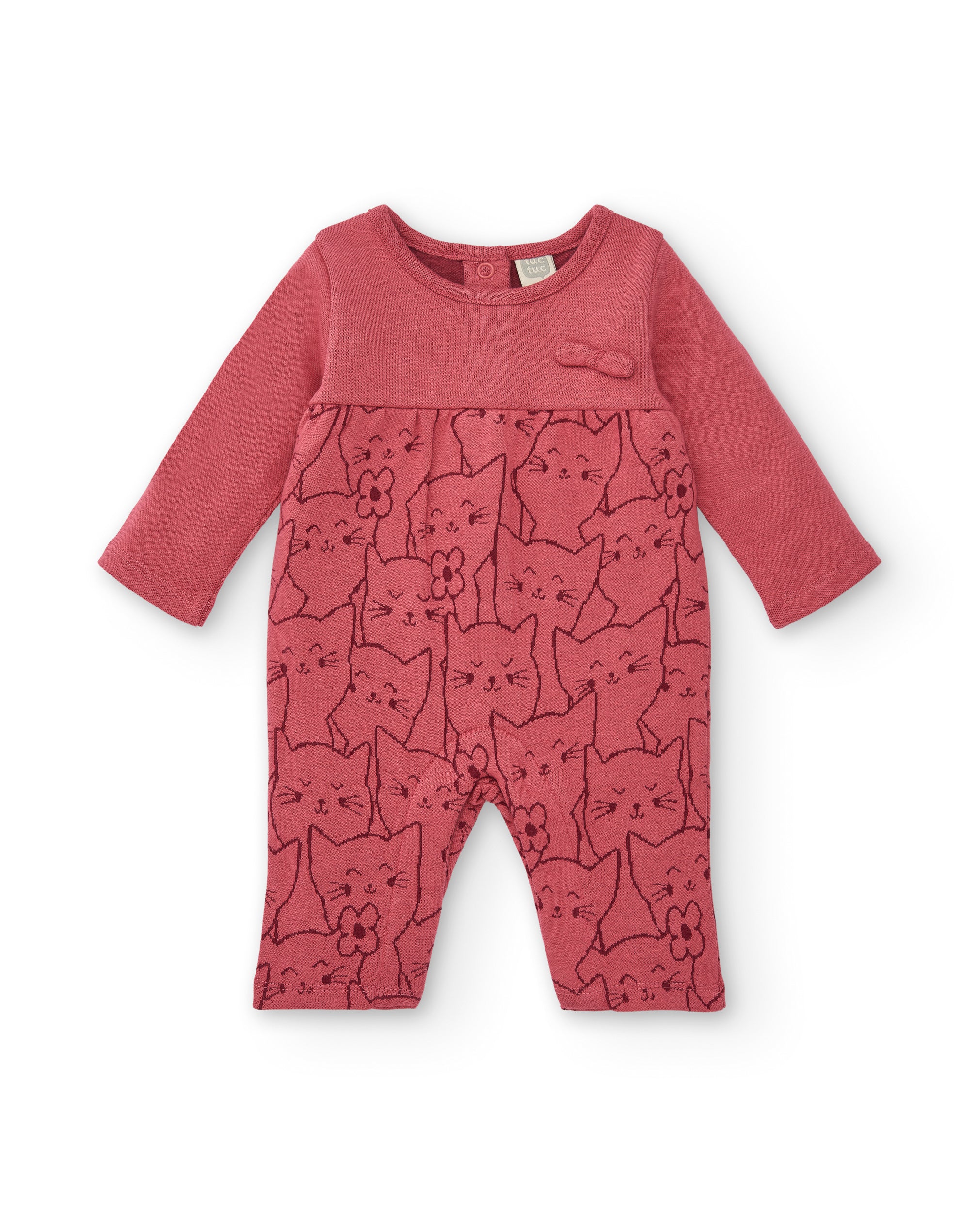 Pelele para niña en color rosa con estampado de gatitos